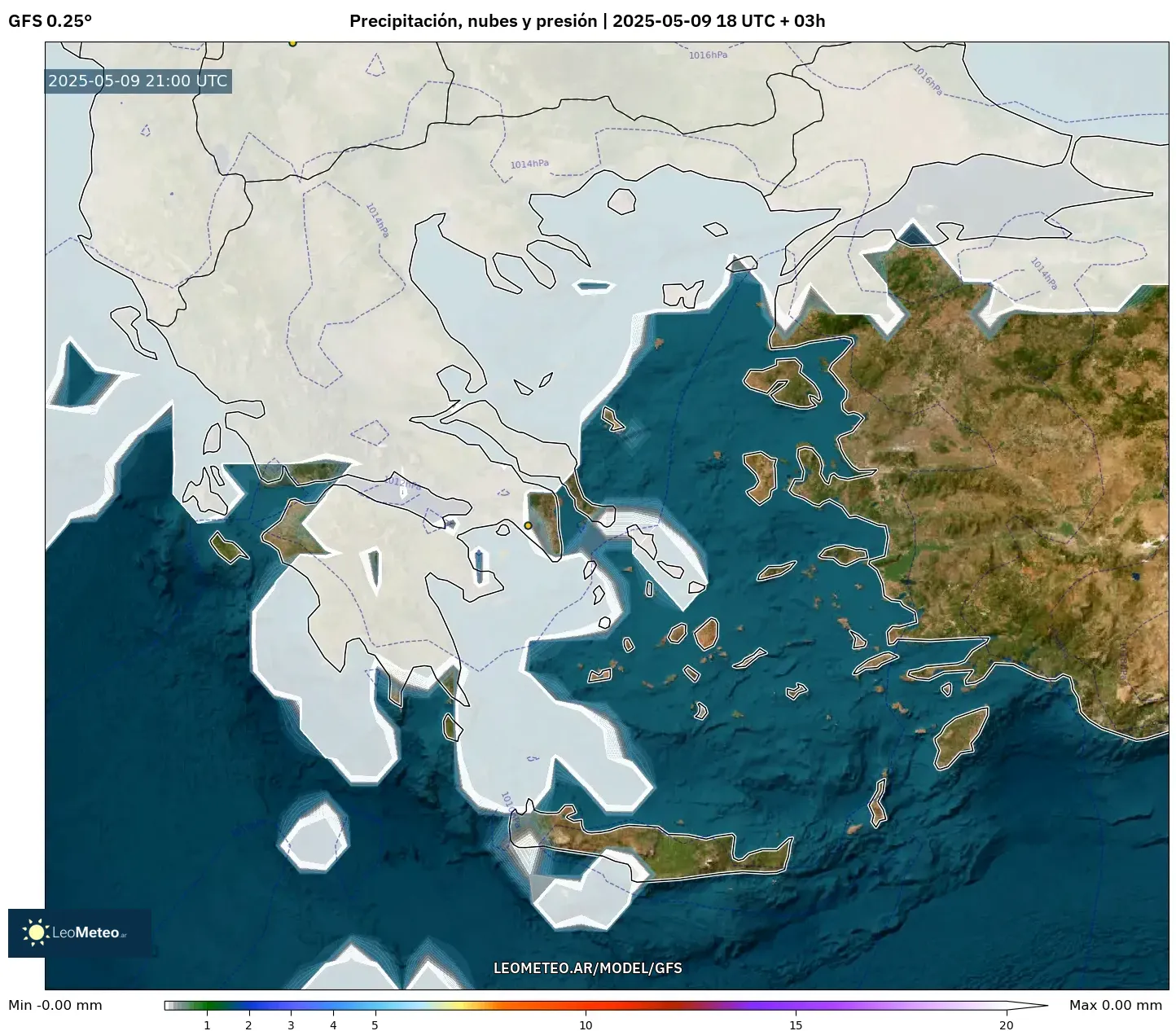 GFS - Grecia, Precipitación, nubes y presión GFS - Grecia, Precipitación, nubes y presión