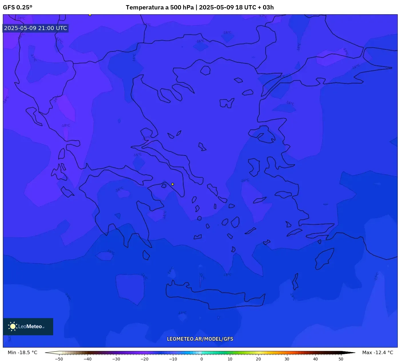GFS - Grecia, Temperatura a 500 hPa GFS - Grecia, Temperatura a 500 hPa