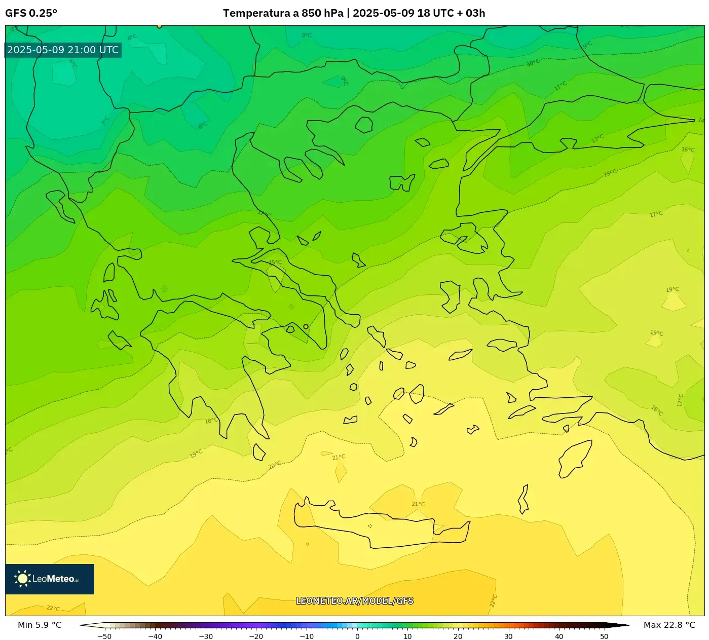 GFS - Grecia, Temperatura a 850 hPa GFS - Grecia, Temperatura a 850 hPa