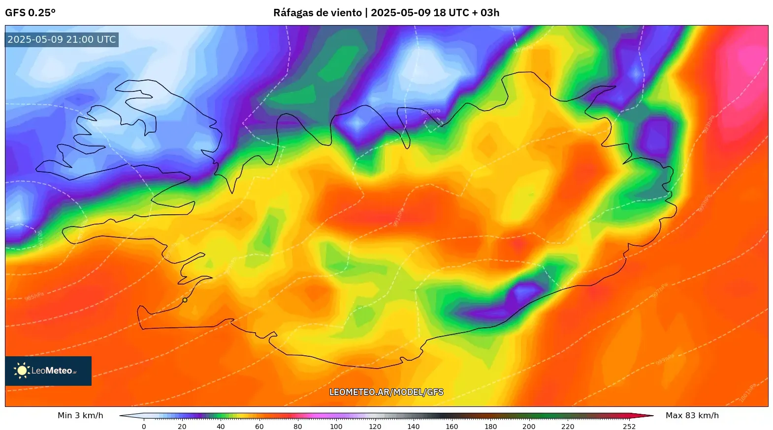 GFS - Islandia, Ráfagas de viento GFS - Islandia, Ráfagas de viento