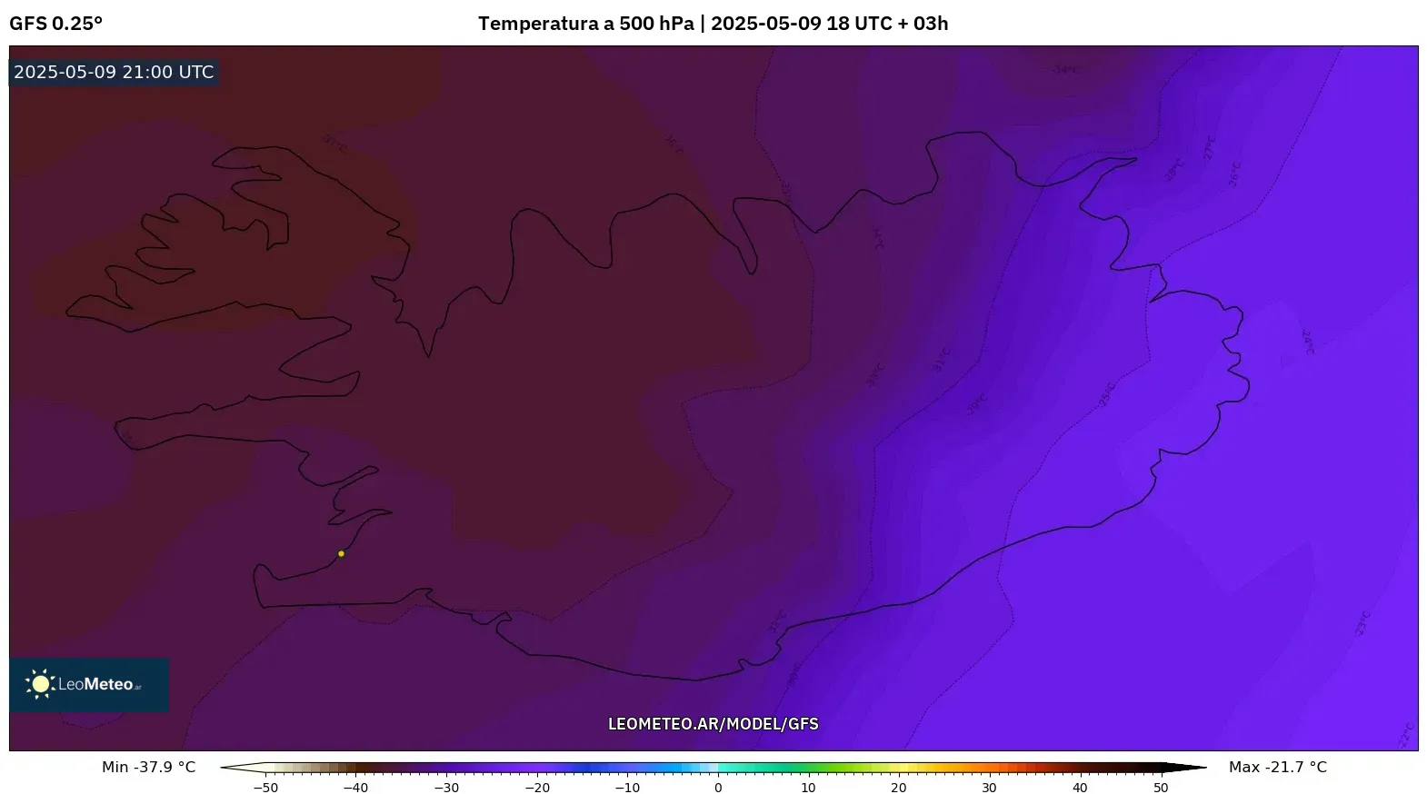 GFS - Islandia, Temperatura a 500 hPa GFS - Islandia, Temperatura a 500 hPa