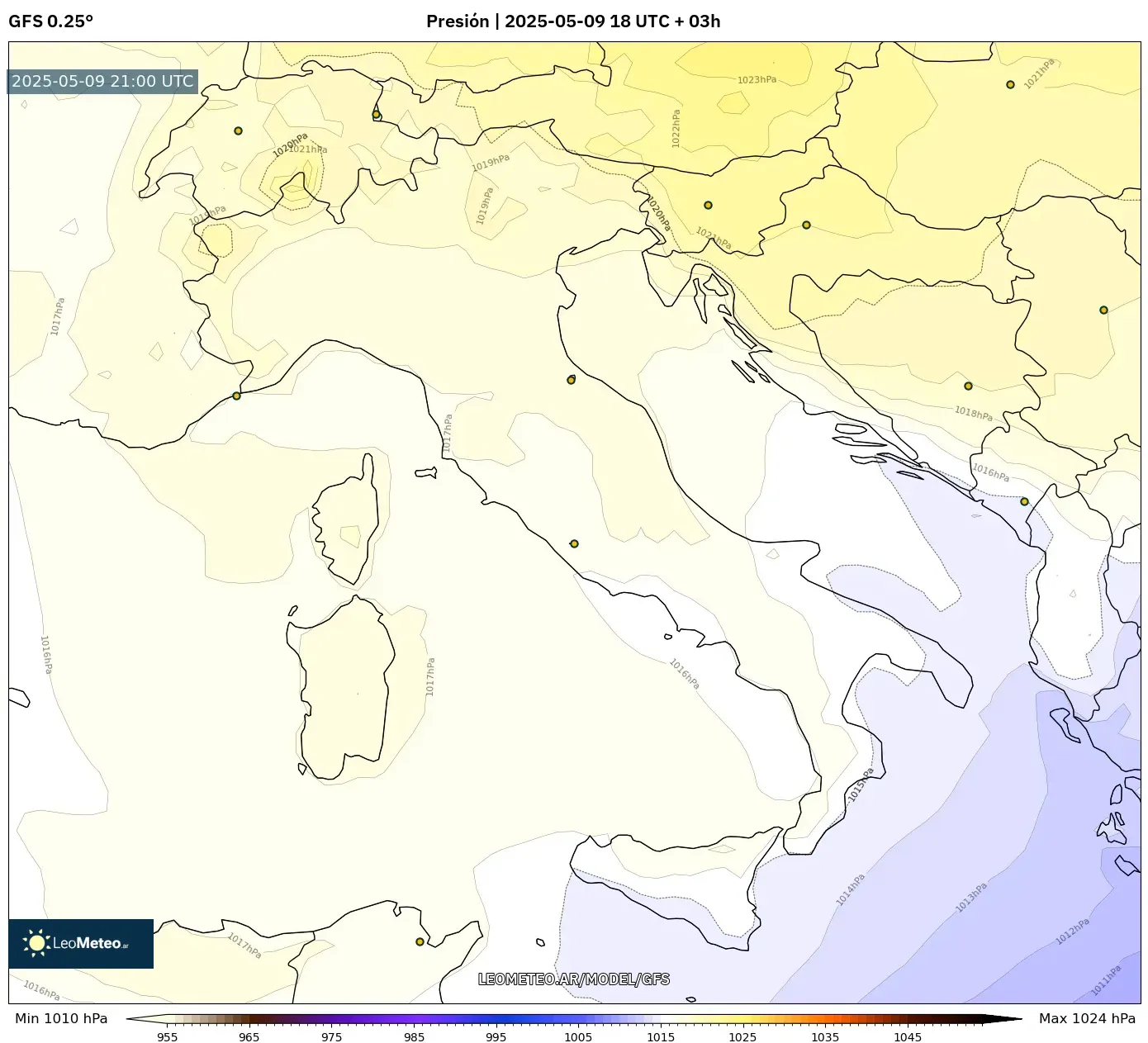 GFS - Italia, Presión GFS - Italia, Presión