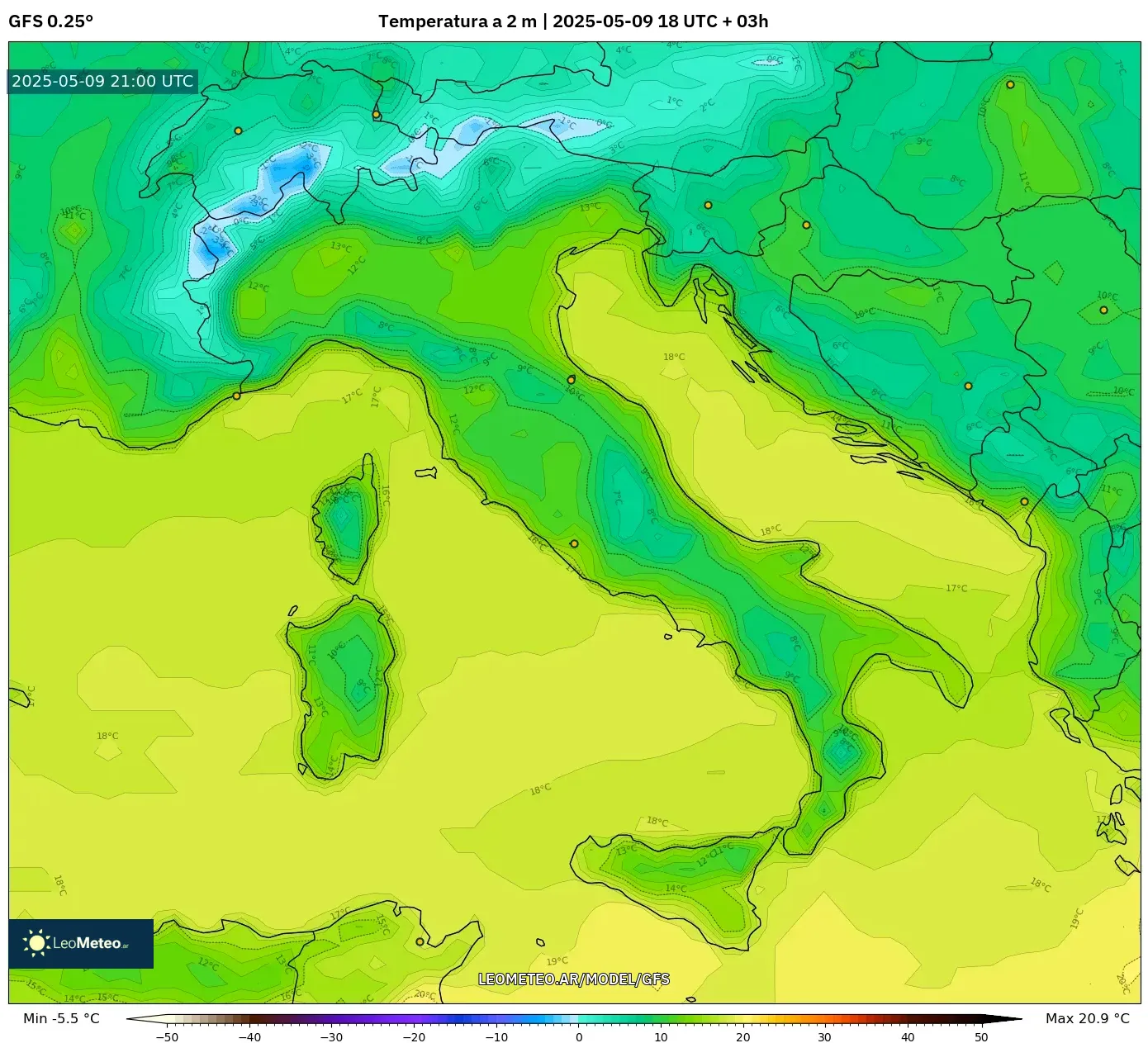 GFS - Italia, Temperatura a 2 m GFS - Italia, Temperatura a 2 m