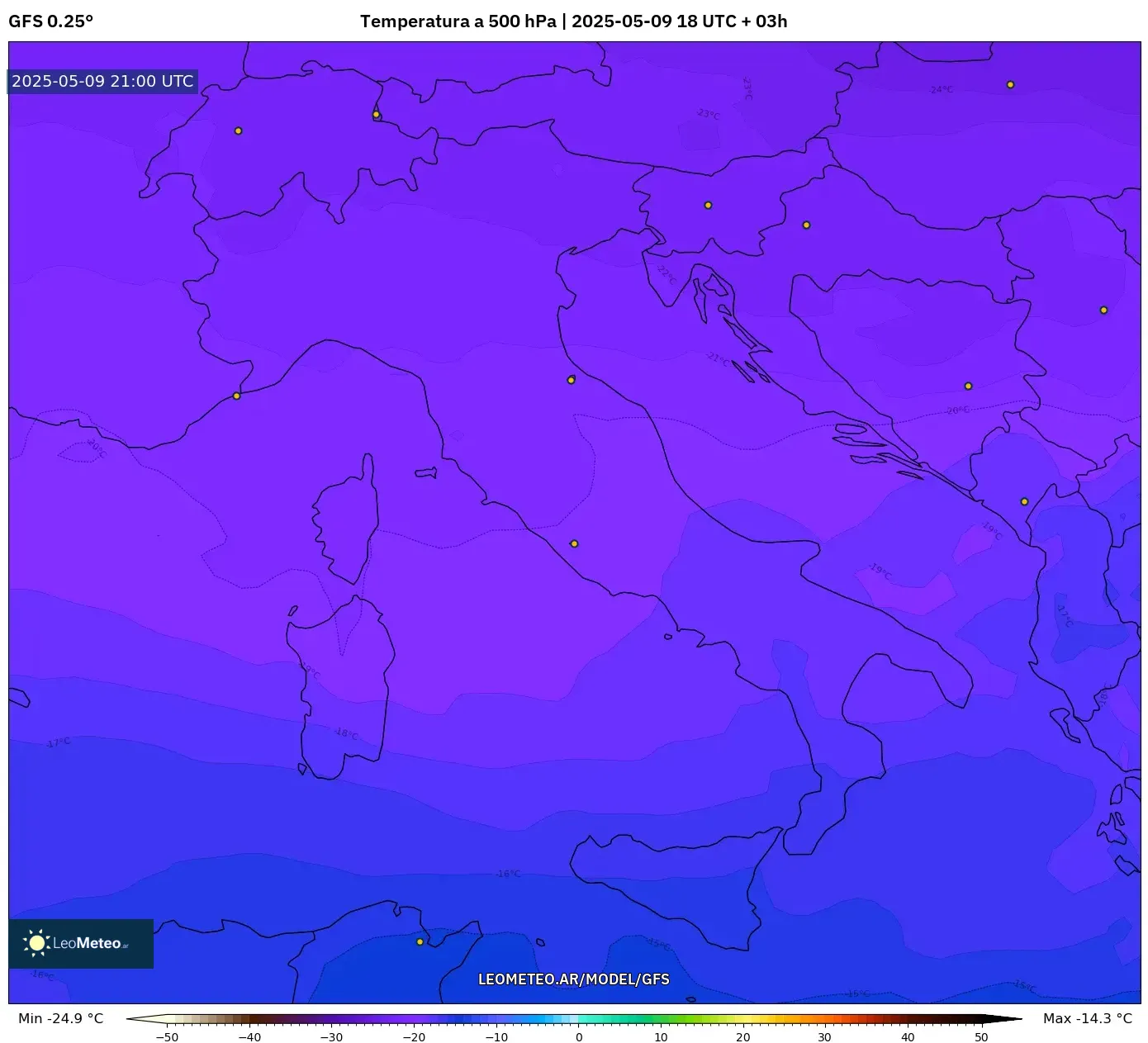 GFS - Italia, Temperatura a 500 hPa GFS - Italia, Temperatura a 500 hPa