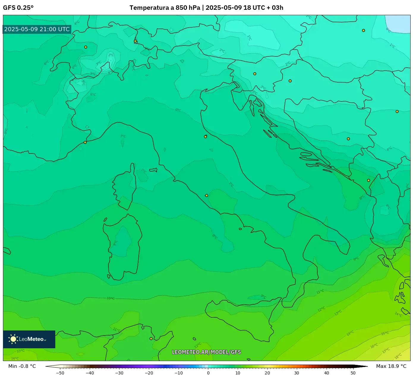 GFS - Italia, Temperatura a 850 hPa GFS - Italia, Temperatura a 850 hPa