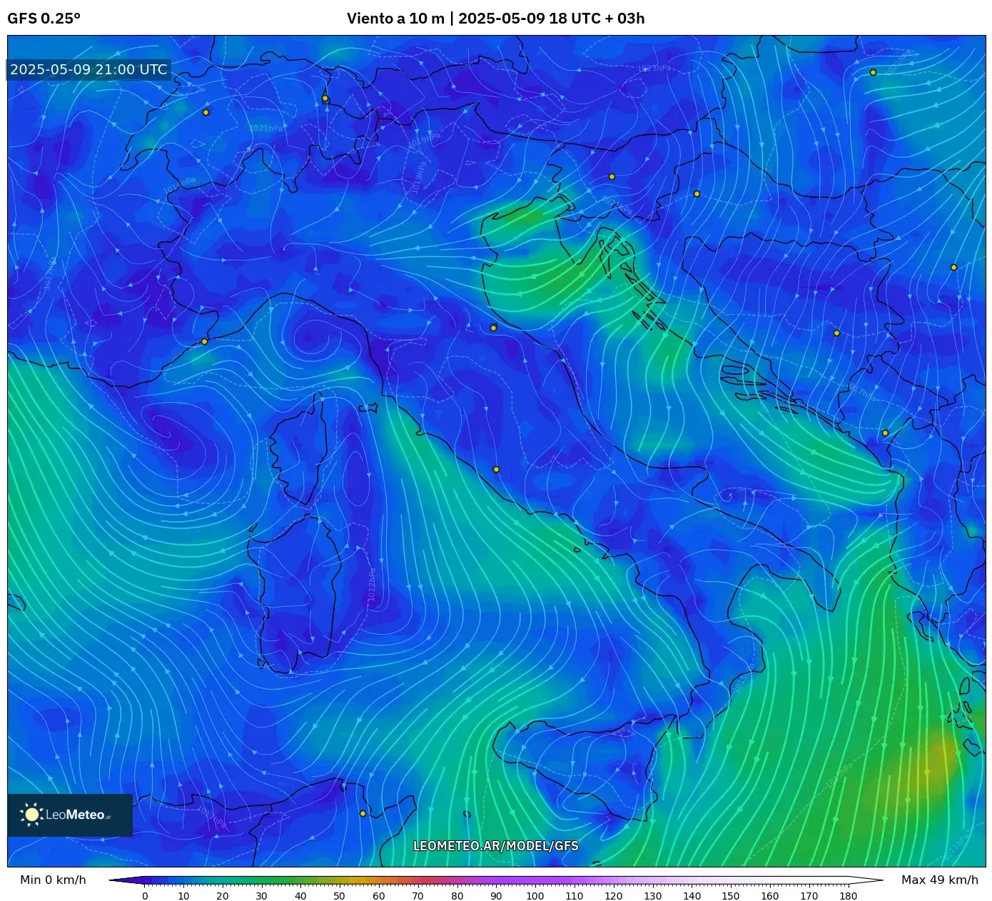 GFS - Italia, Viento a 10 m GFS - Italia, Viento a 10 m