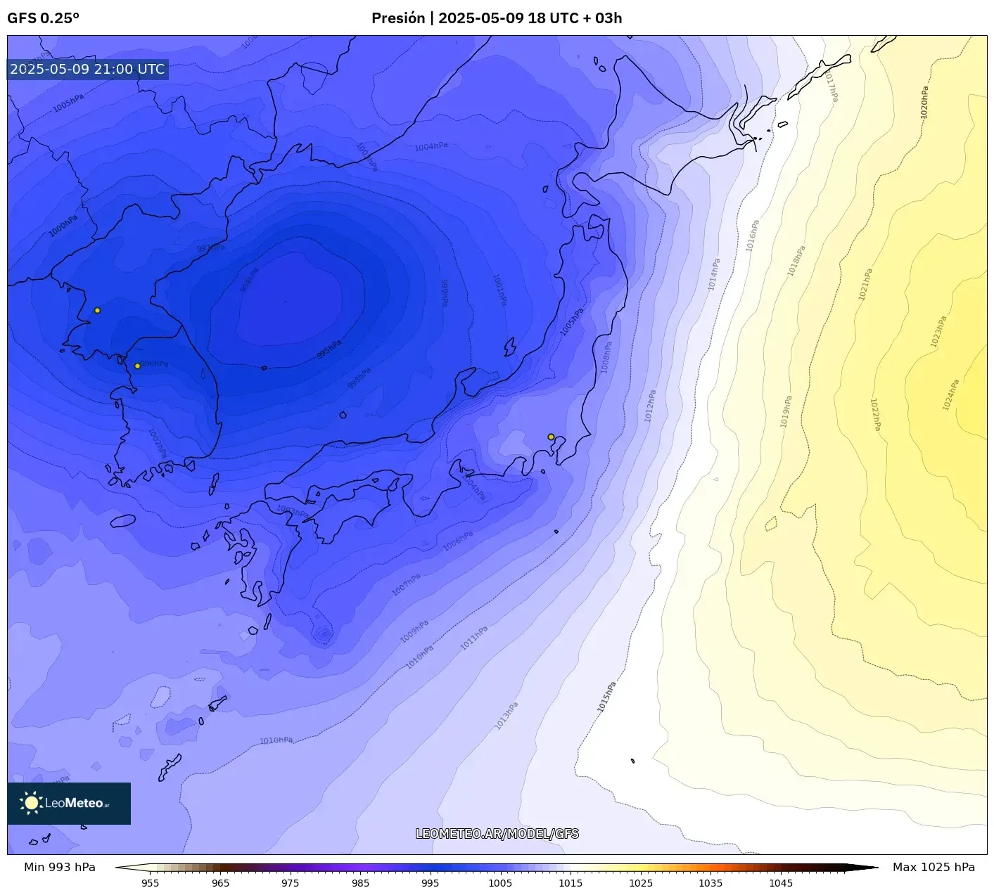GFS - Japón, Presión GFS - Japón, Presión