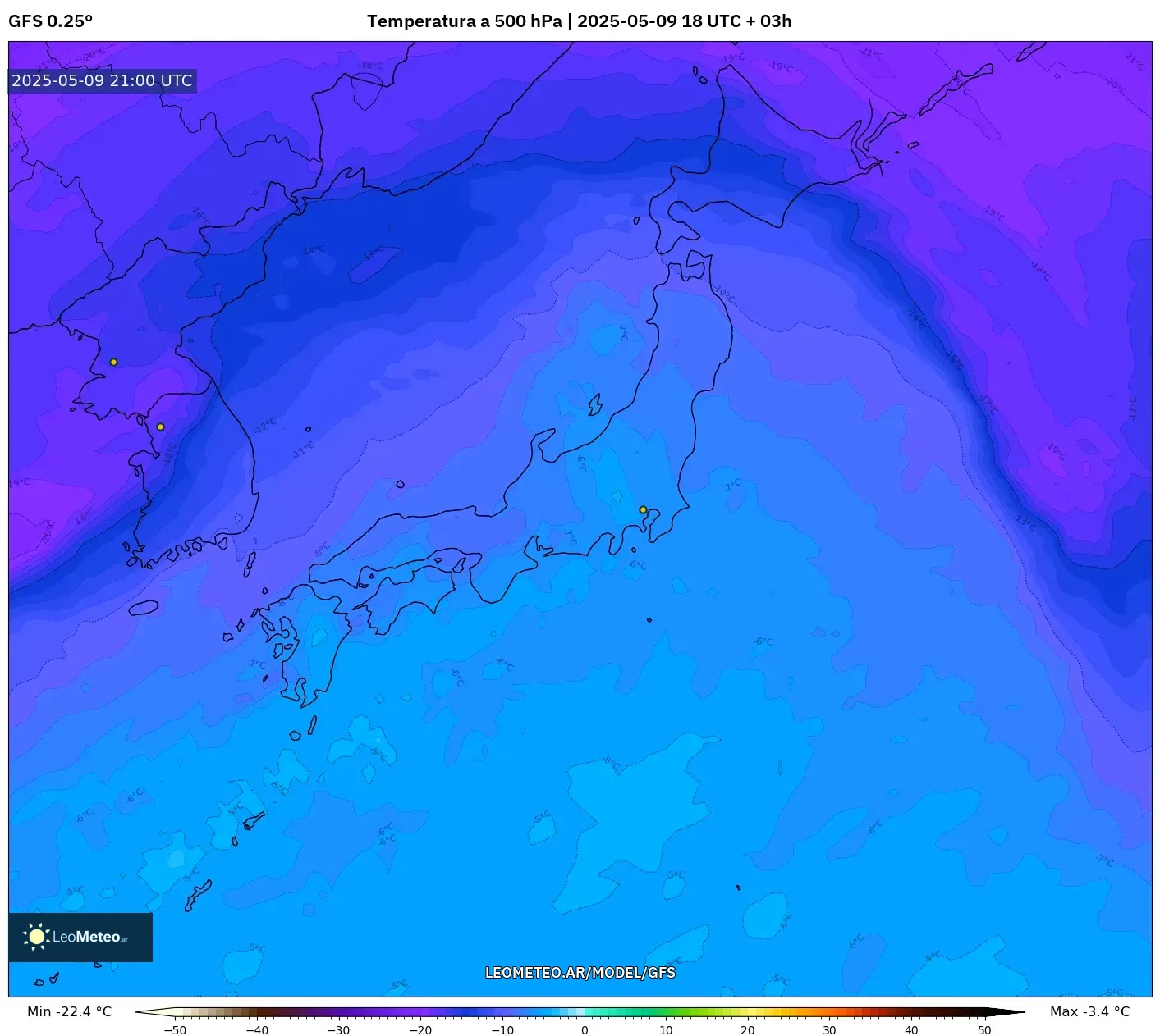GFS - Japón, Temperatura a 500 hPa GFS - Japón, Temperatura a 500 hPa