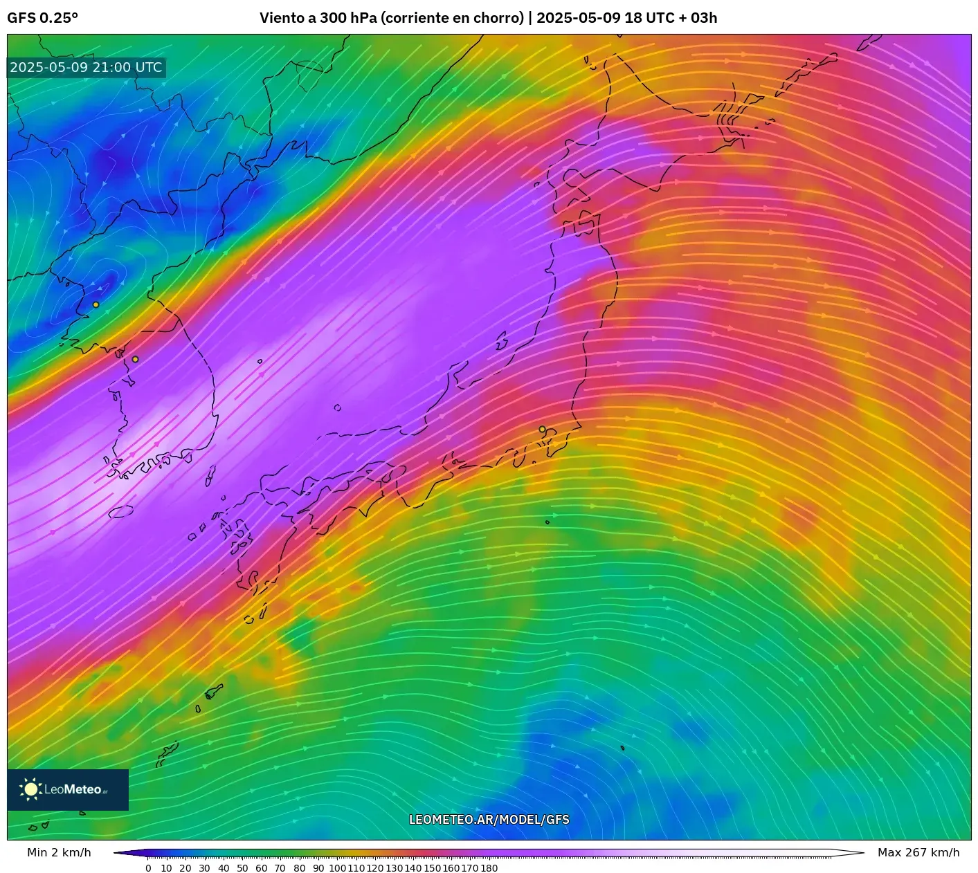 GFS - Japón, Viento a 300 hPa (corriente en chorro) GFS - Japón, Viento a 300 hPa (corriente en chorro)