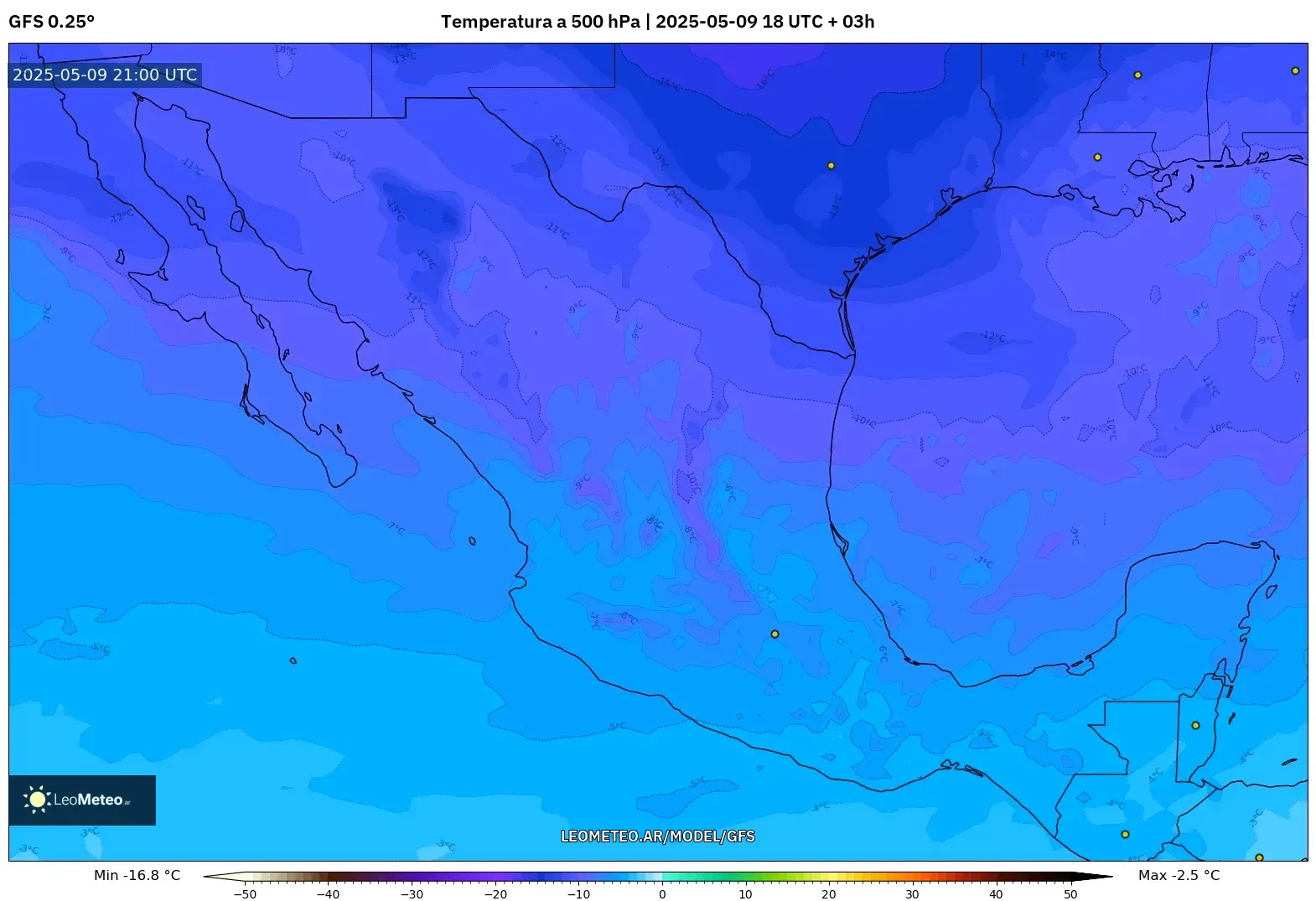GFS - México, Temperatura a 500 hPa GFS - México, Temperatura a 500 hPa