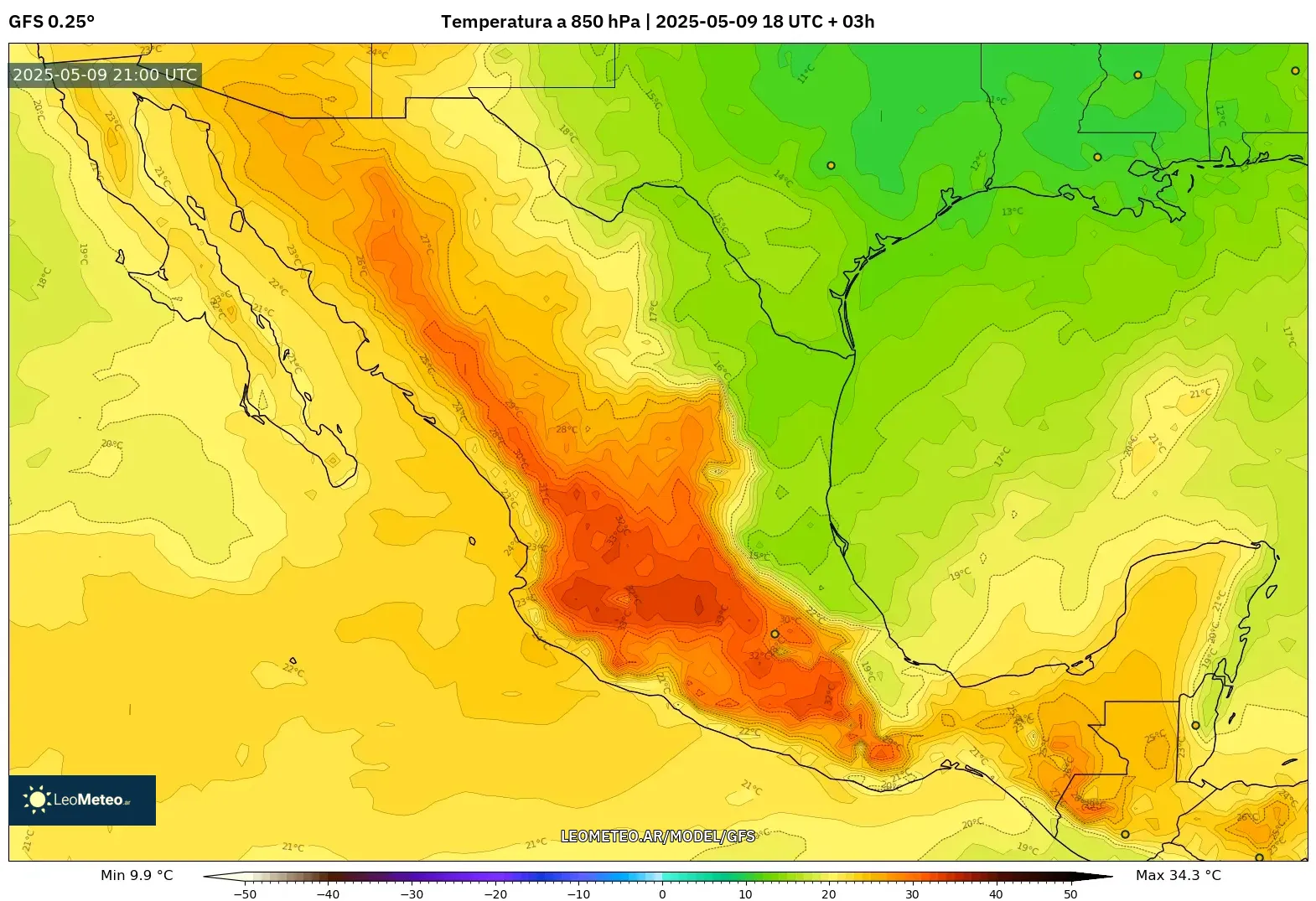 GFS - México, Temperatura a 850 hPa GFS - México, Temperatura a 850 hPa