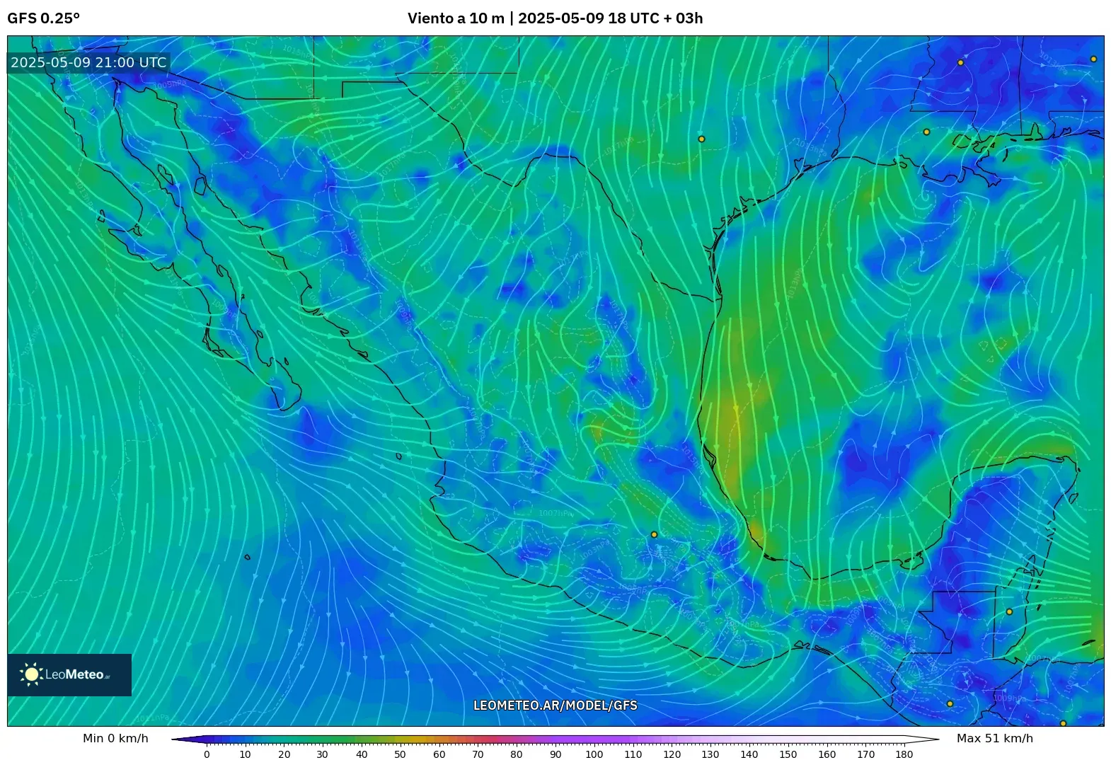 GFS - México, Viento a 10 m GFS - México, Viento a 10 m
