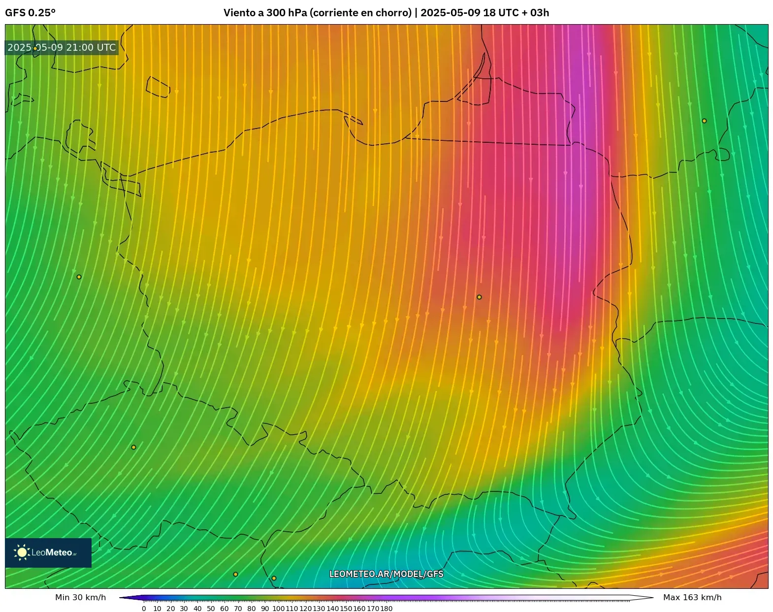 GFS - Polonia, Viento a 300 hPa (corriente en chorro) GFS - Polonia, Viento a 300 hPa (corriente en chorro)