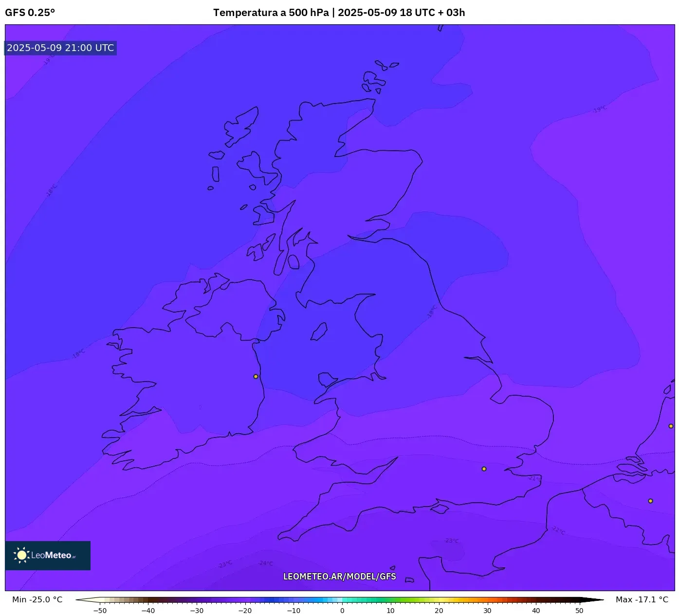GFS - Reino Unido, Temperatura a 500 hPa GFS - Reino Unido, Temperatura a 500 hPa