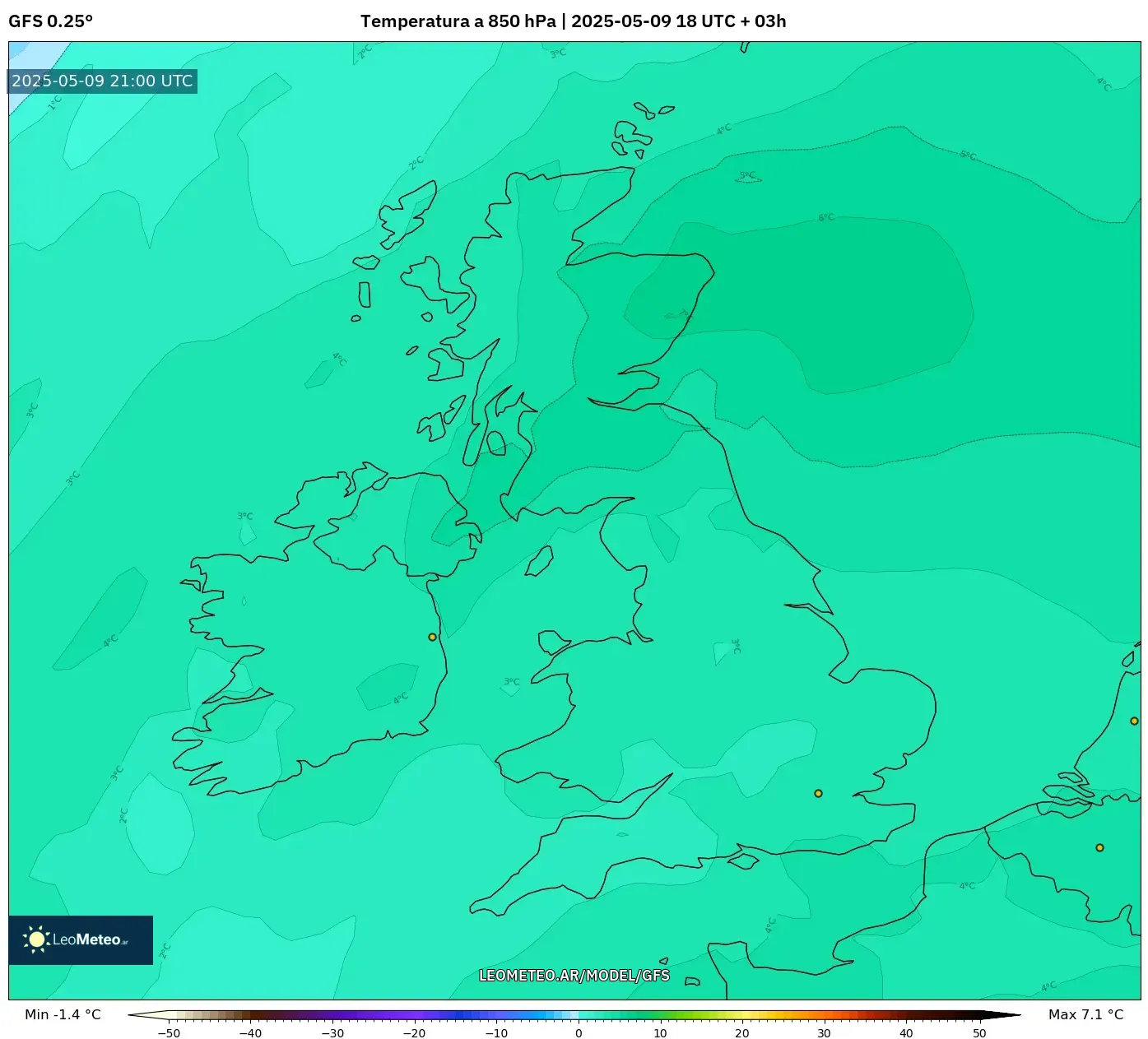 GFS - Reino Unido, Temperatura a 850 hPa GFS - Reino Unido, Temperatura a 850 hPa