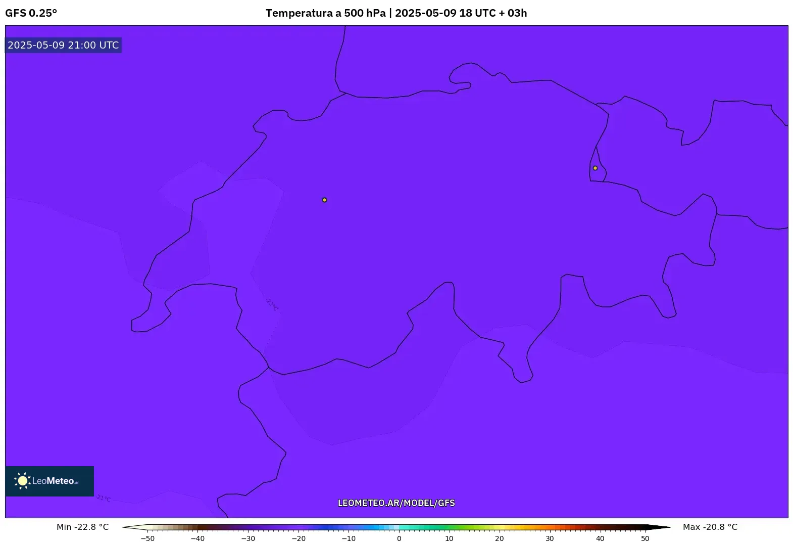 GFS - Suiza, Temperatura a 500 hPa GFS - Suiza, Temperatura a 500 hPa
