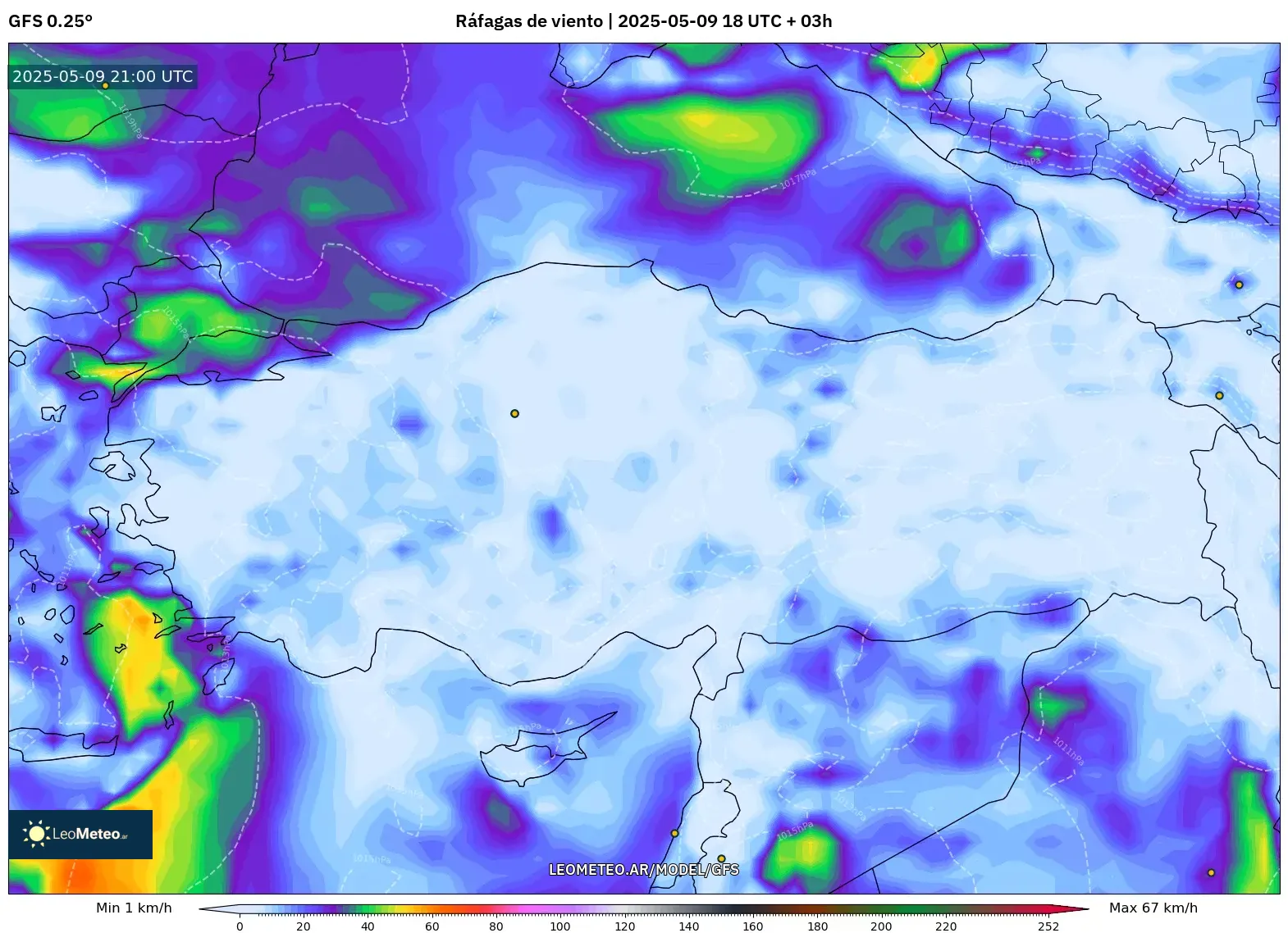 GFS - Turquía, Ráfagas de viento GFS - Turquía, Ráfagas de viento