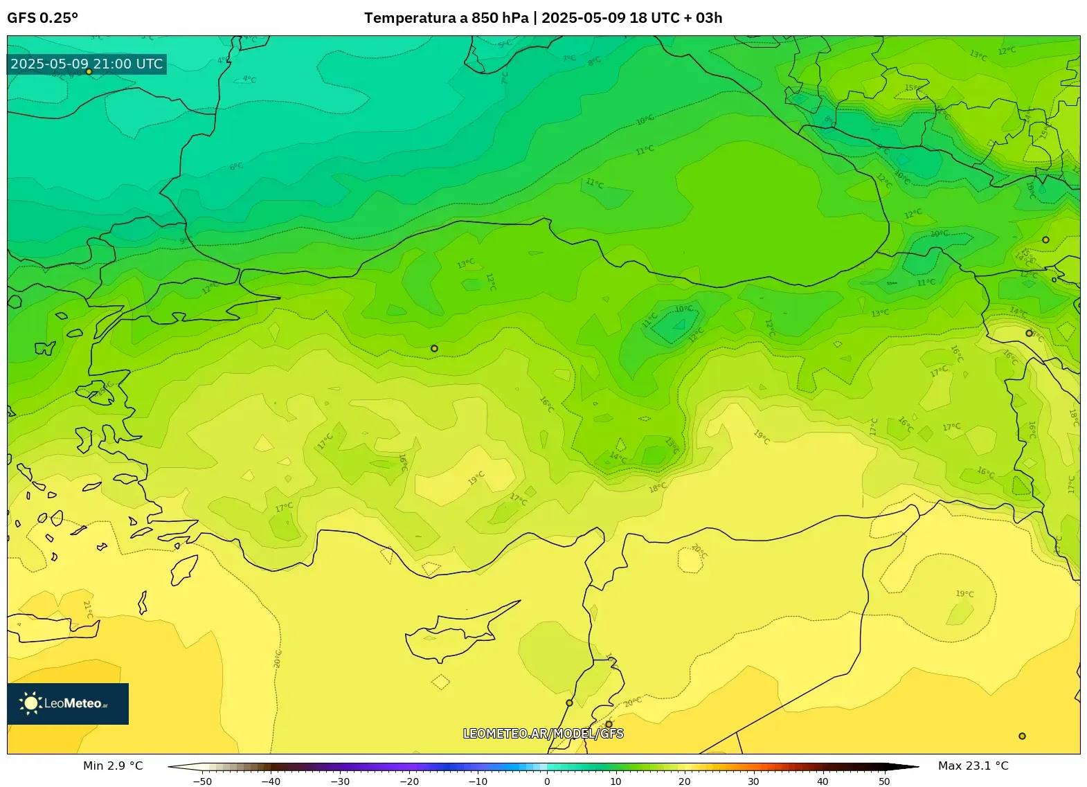GFS - Turquía, Temperatura a 850 hPa GFS - Turquía, Temperatura a 850 hPa