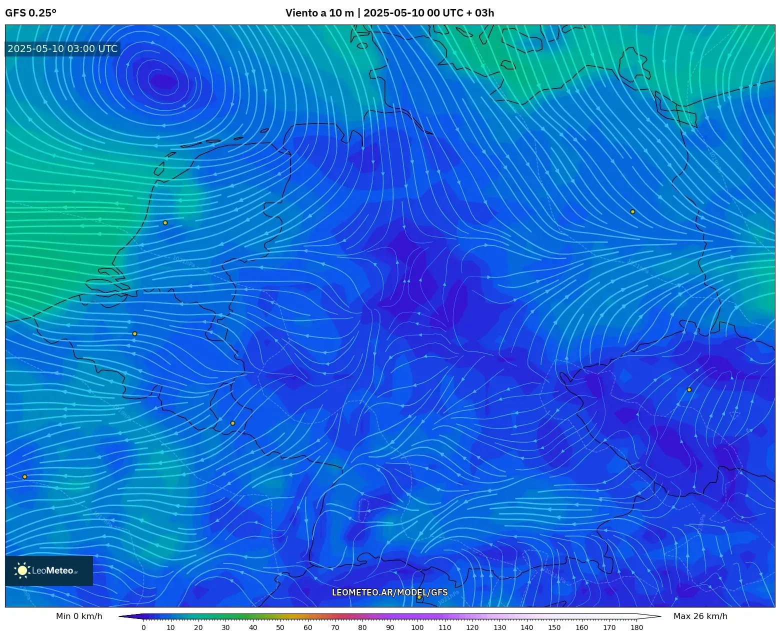 GFS - Alemania, Viento a 10 m GFS - Alemania, Viento a 10 m