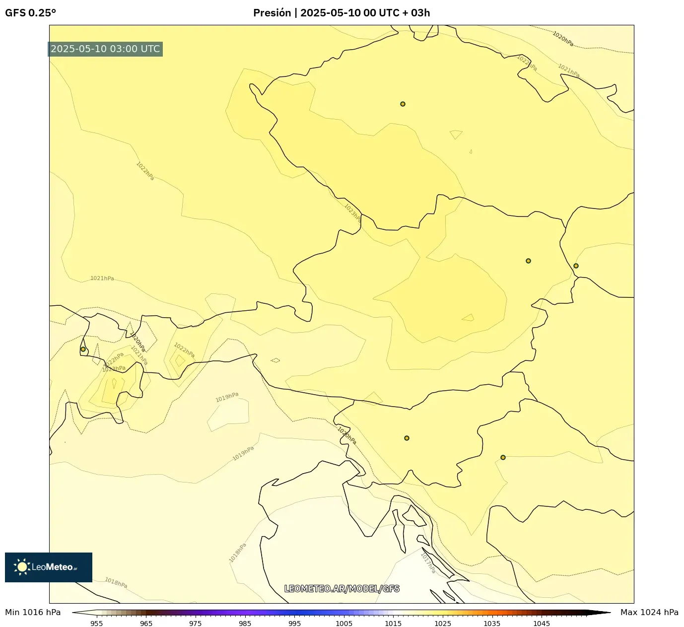 GFS - Austria, Presión GFS - Austria, Presión