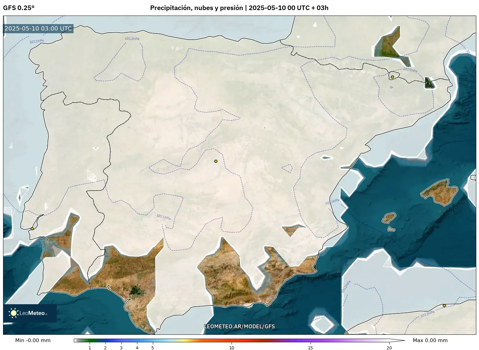 GFS - España, Precipitación, nubes y presión GFS - España, Precipitación, nubes y presión