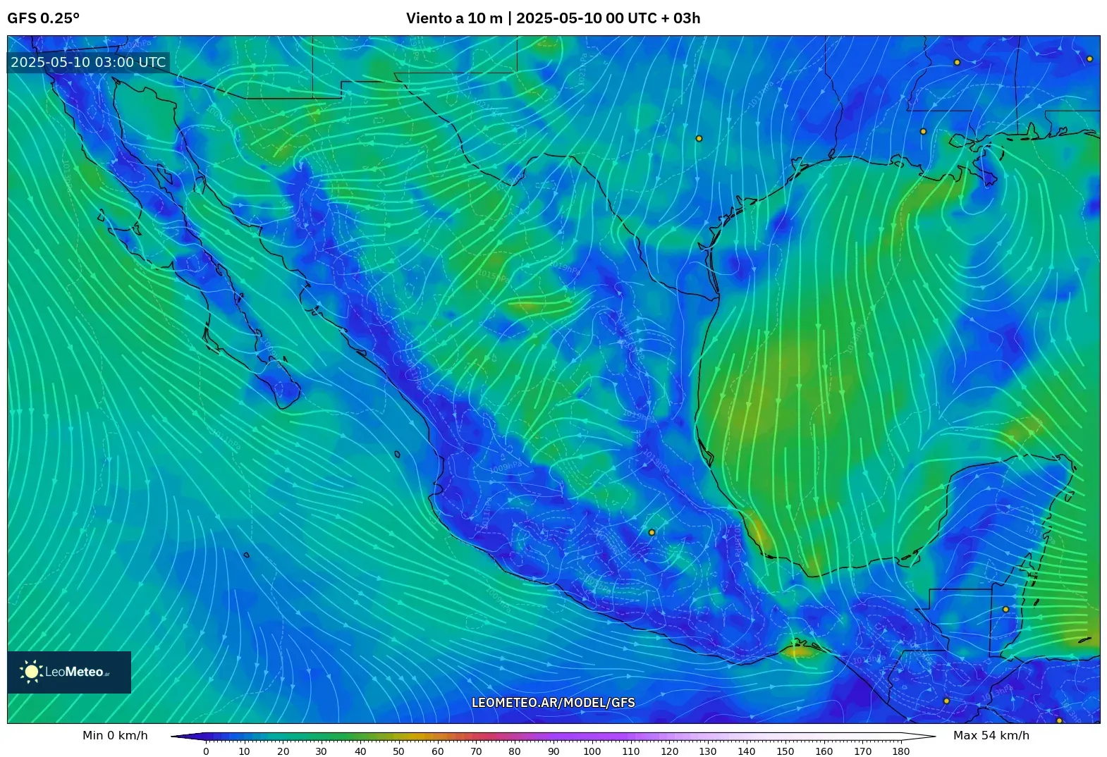 GFS - México, Viento a 10 m GFS - México, Viento a 10 m