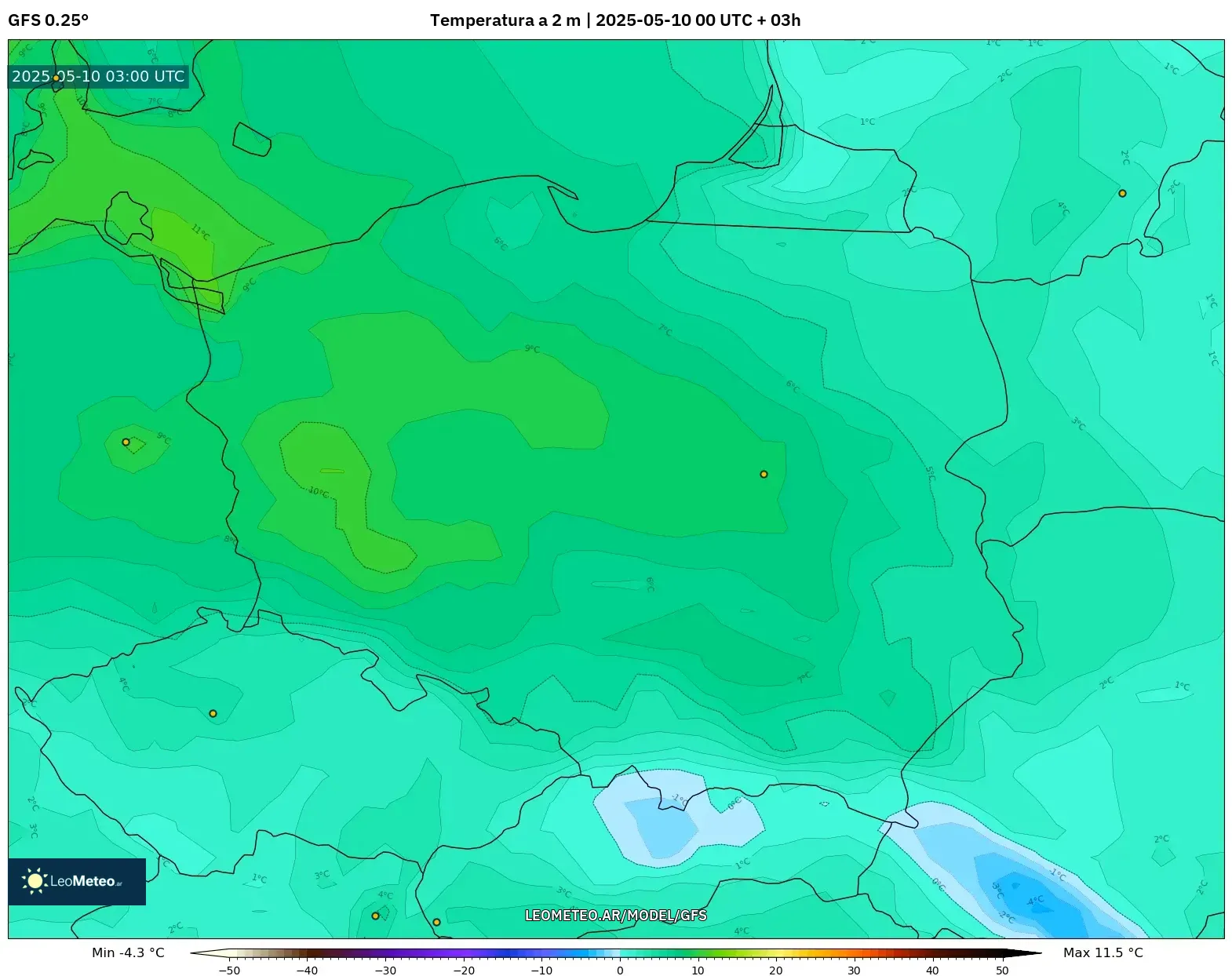 GFS - Polonia, Temperatura a 2 m GFS - Polonia, Temperatura a 2 m
