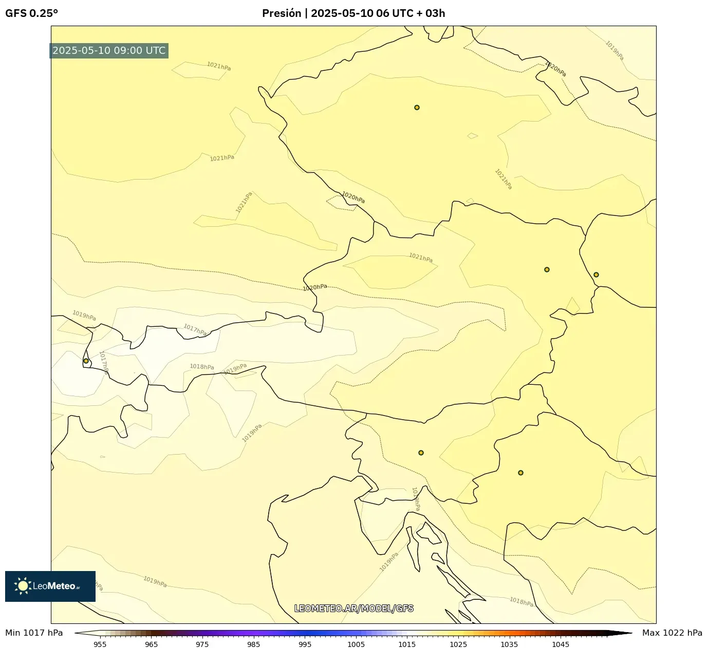 GFS - Austria, Presión GFS - Austria, Presión