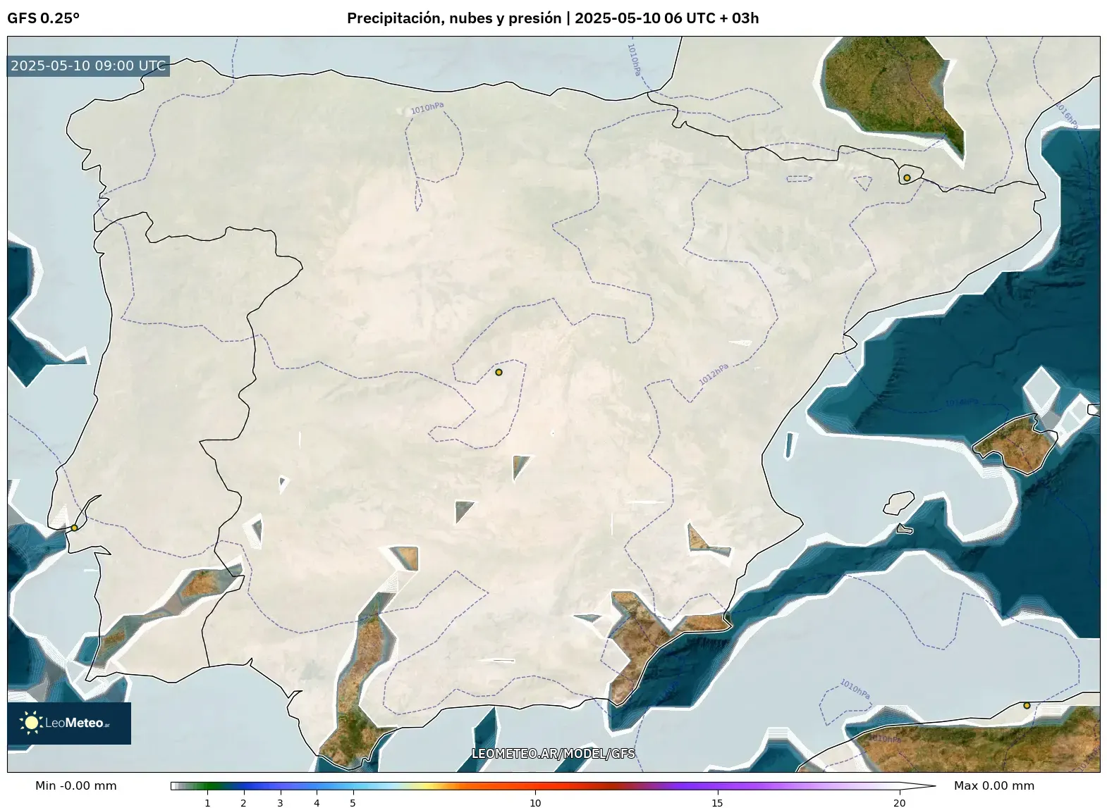 GFS - España, Precipitación, nubes y presión GFS - España, Precipitación, nubes y presión