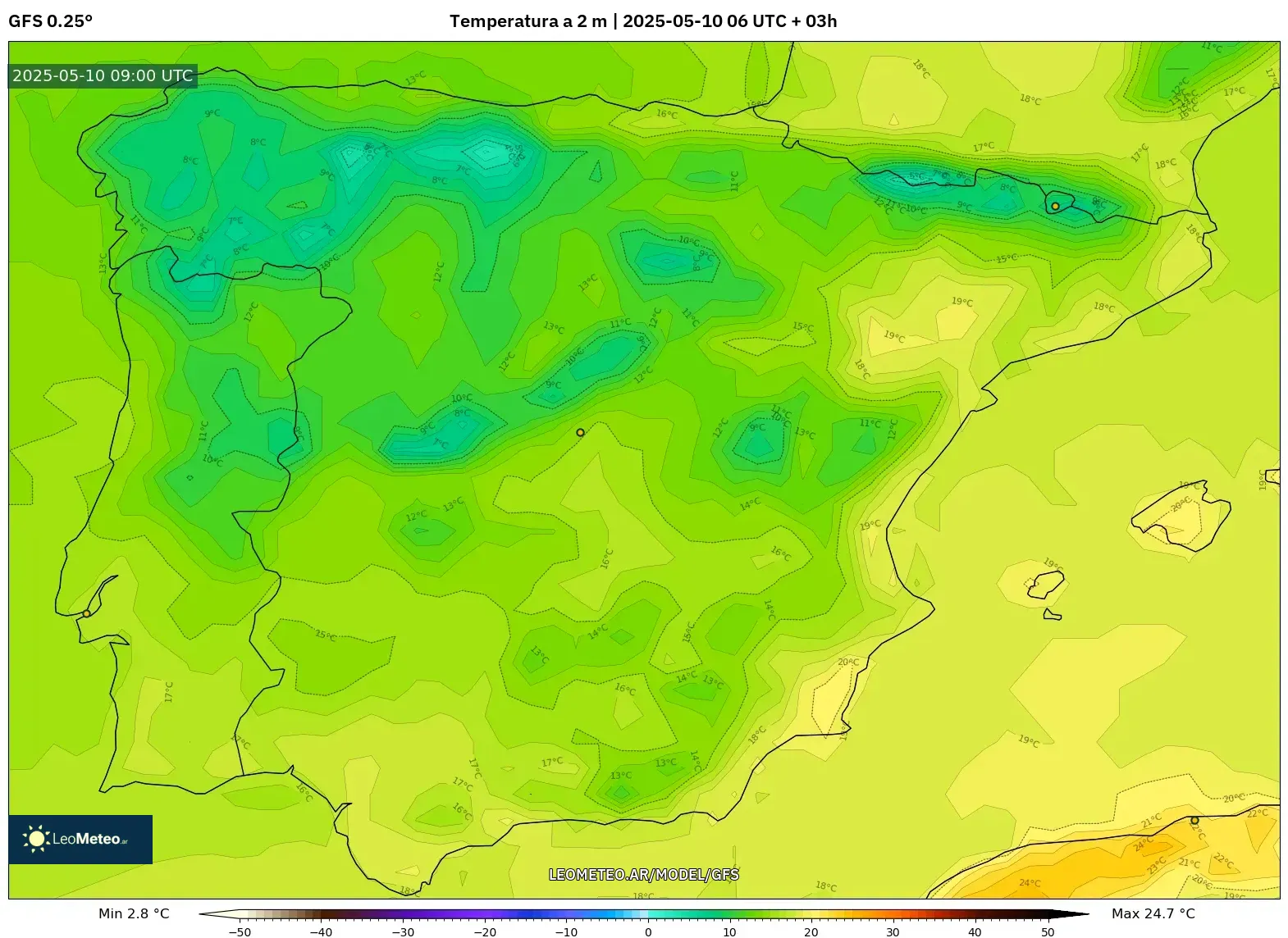 GFS - España, Temperatura a 2 m GFS - España, Temperatura a 2 m