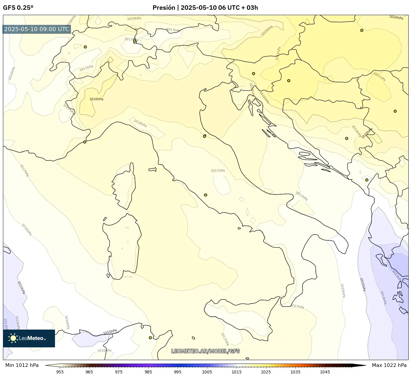 GFS - Italia, Presión GFS - Italia, Presión