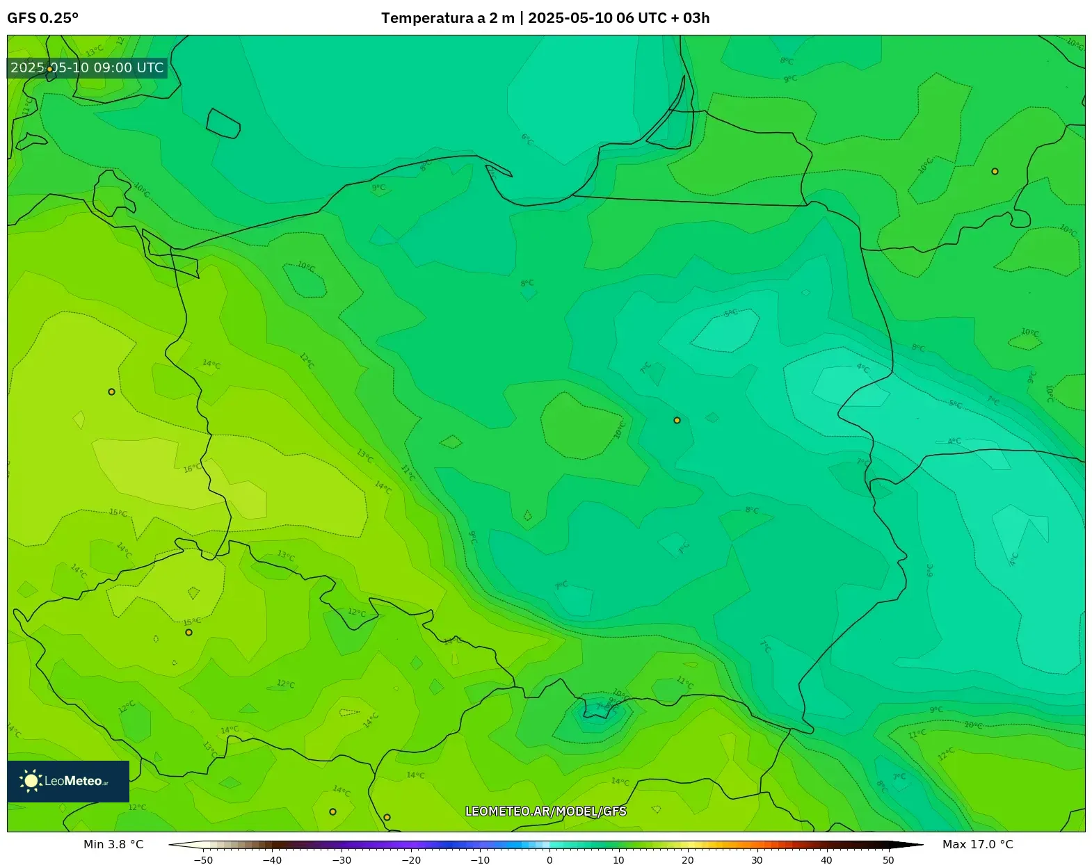 GFS - Polonia, Temperatura a 2 m GFS - Polonia, Temperatura a 2 m