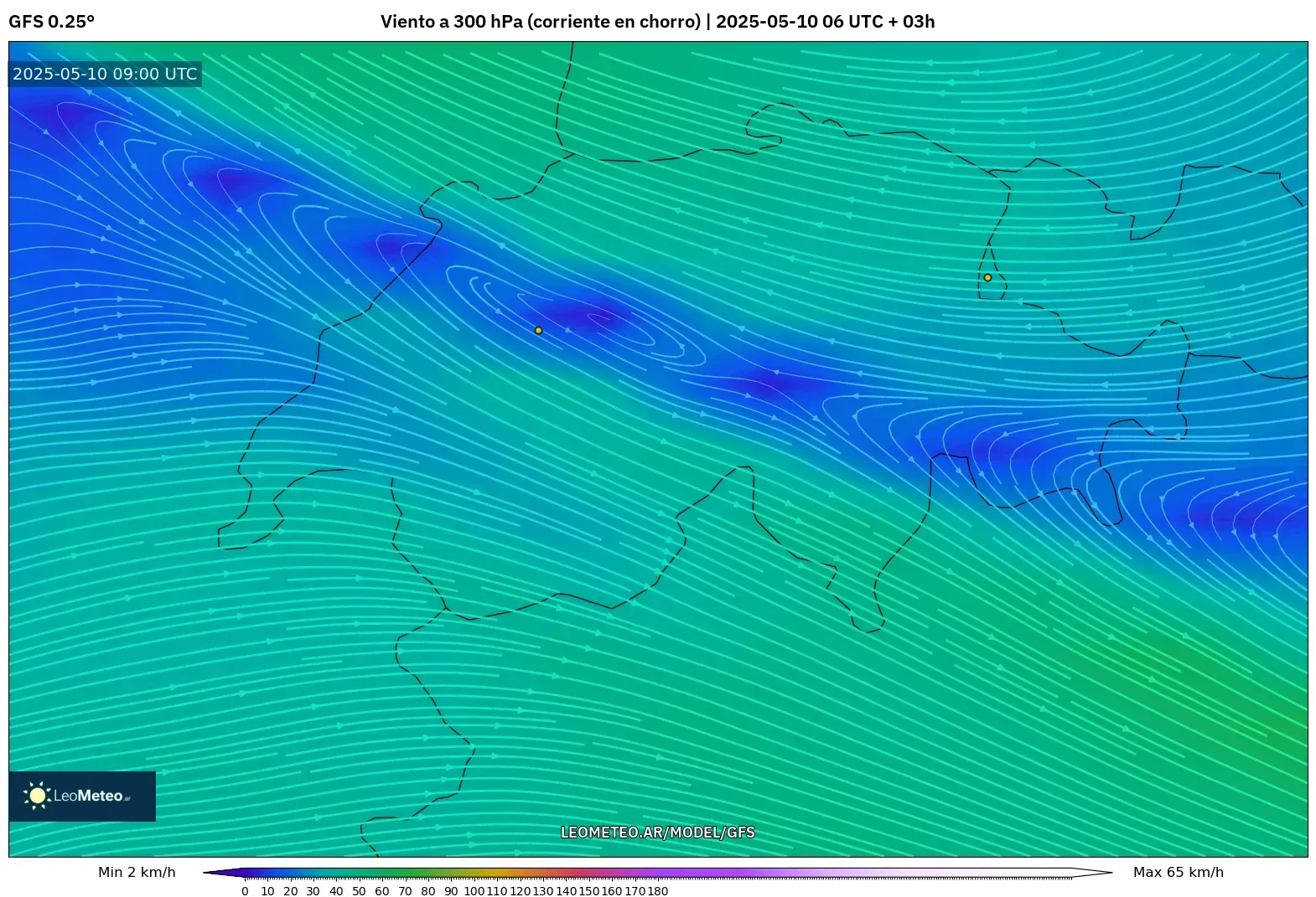 GFS - Suiza, Viento a 300 hPa (corriente en chorro) GFS - Suiza, Viento a 300 hPa (corriente en chorro)