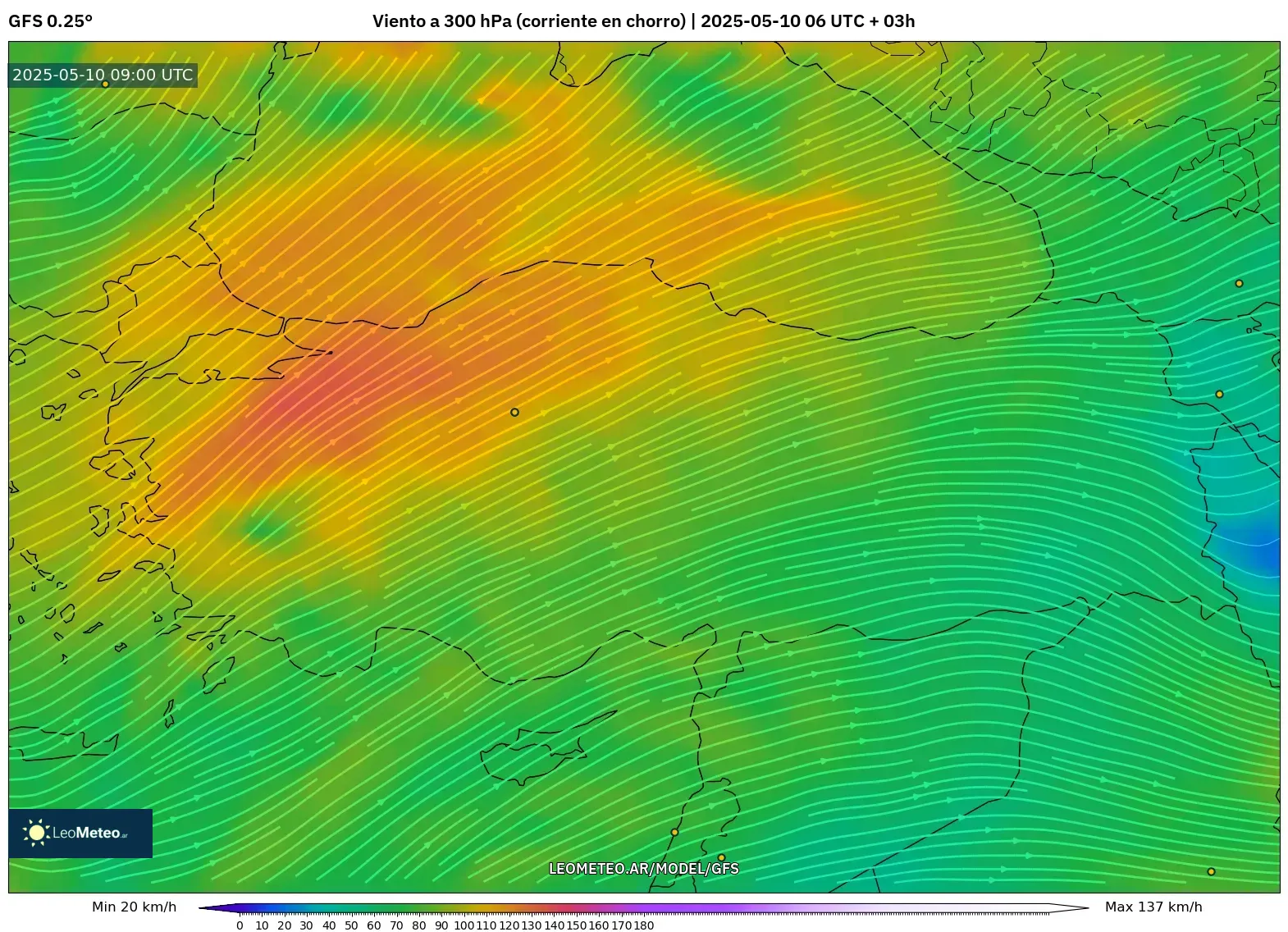 GFS - Turquía, Viento a 300 hPa (corriente en chorro) GFS - Turquía, Viento a 300 hPa (corriente en chorro)