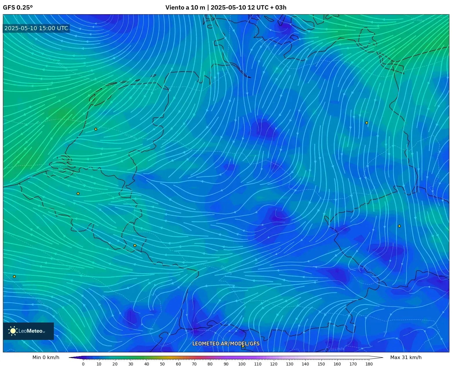 GFS - Alemania, Viento a 10 m GFS - Alemania, Viento a 10 m