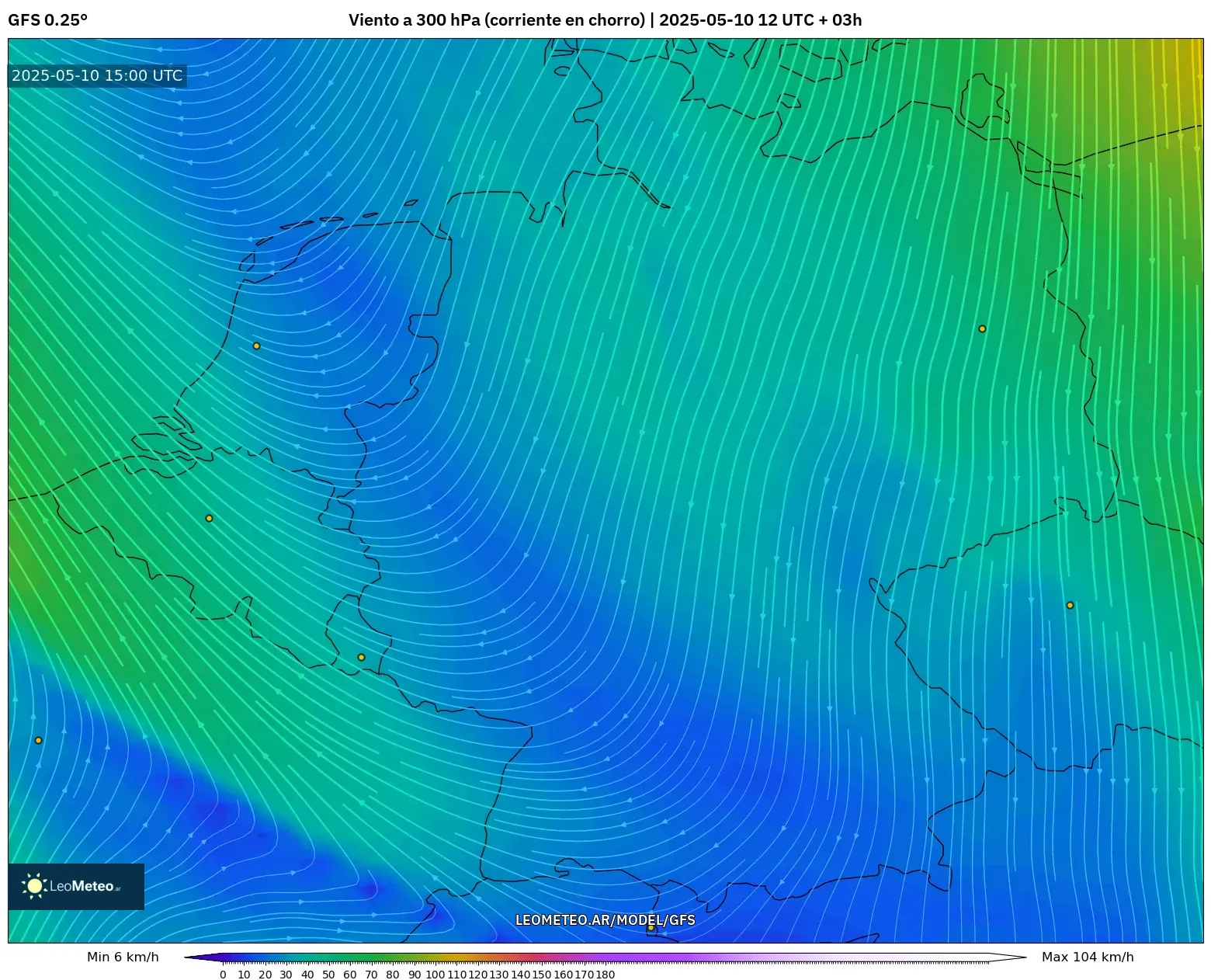 GFS - Alemania, Viento a 300 hPa (corriente en chorro) GFS - Alemania, Viento a 300 hPa (corriente en chorro)