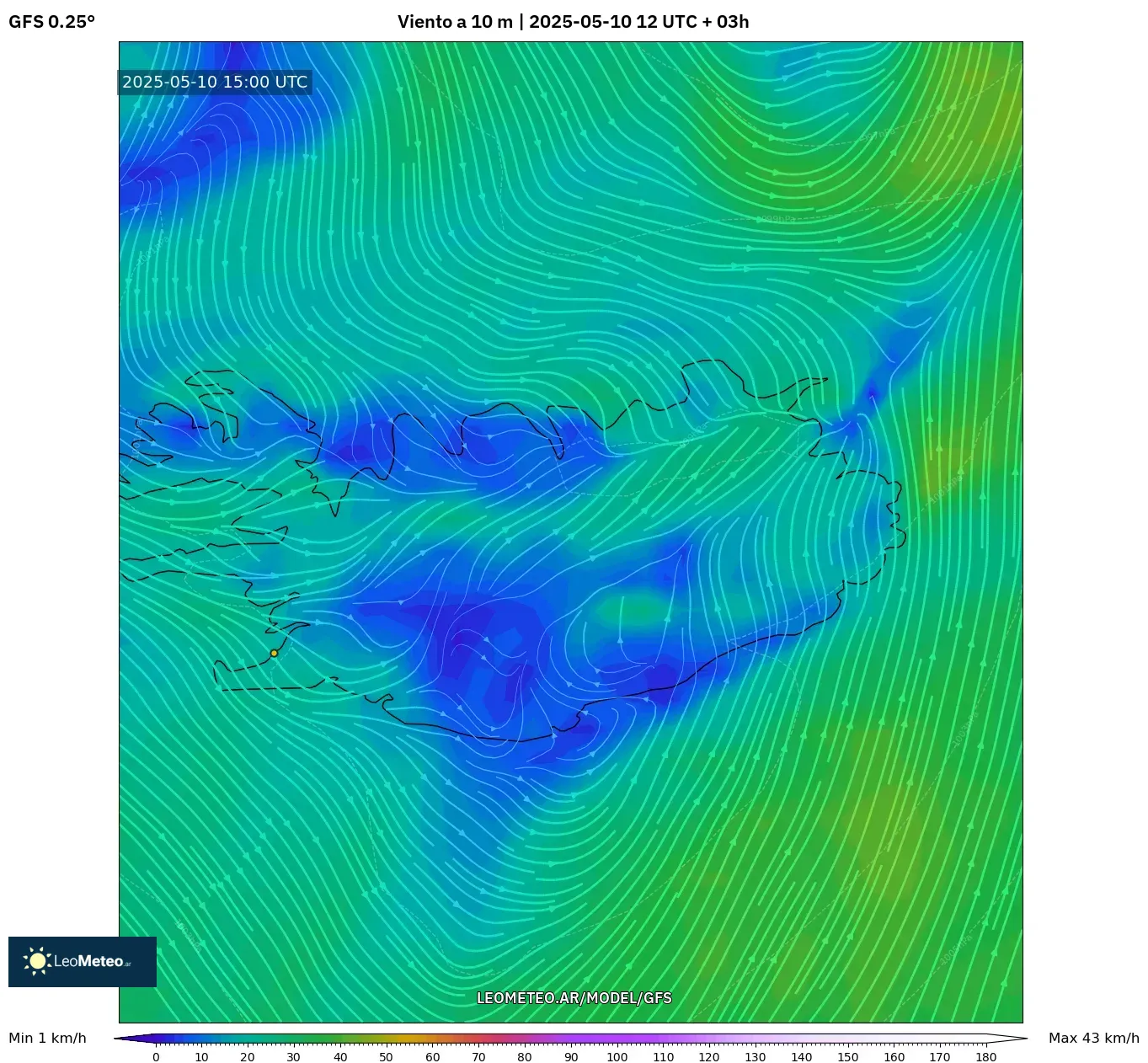 GFS - Argentina, Viento a 10 m GFS - Argentina, Viento a 10 m