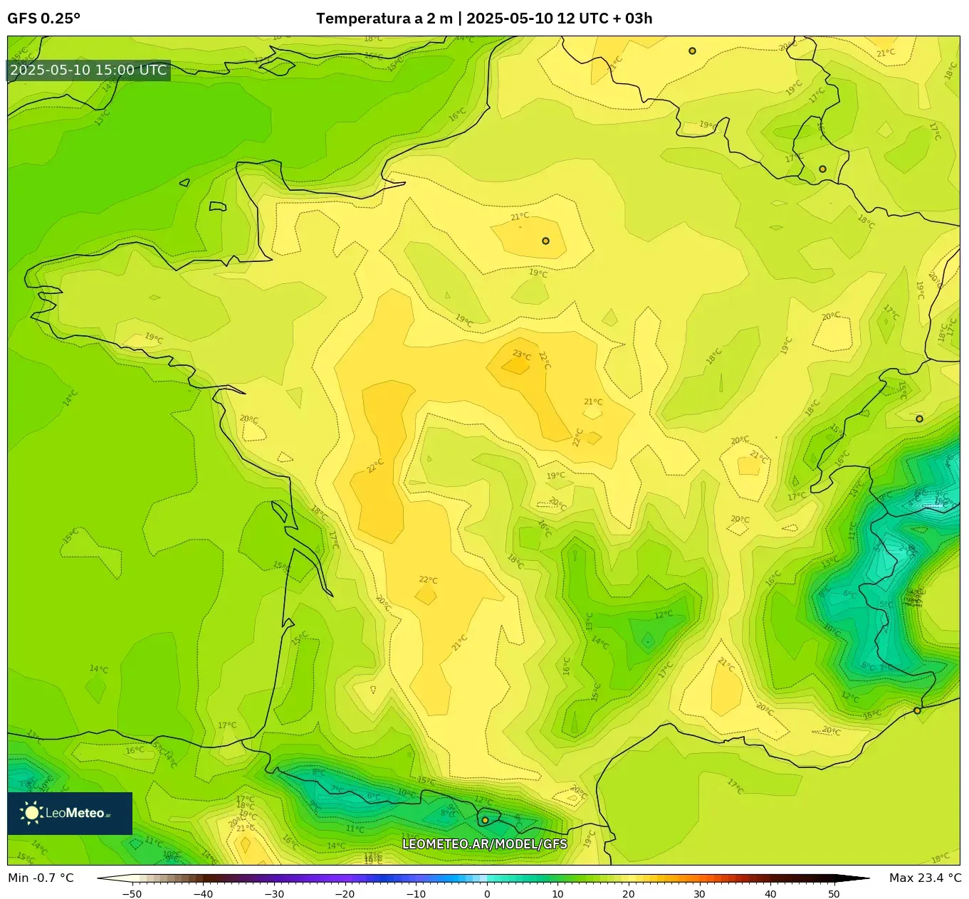 GFS - Francia, Temperatura a 2 m GFS - Francia, Temperatura a 2 m