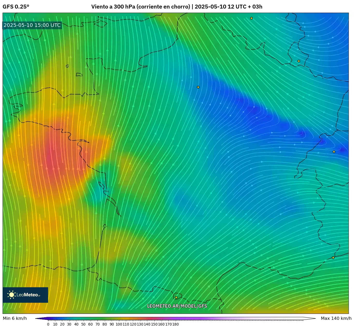 GFS - Francia, Viento a 300 hPa (corriente en chorro) GFS - Francia, Viento a 300 hPa (corriente en chorro)