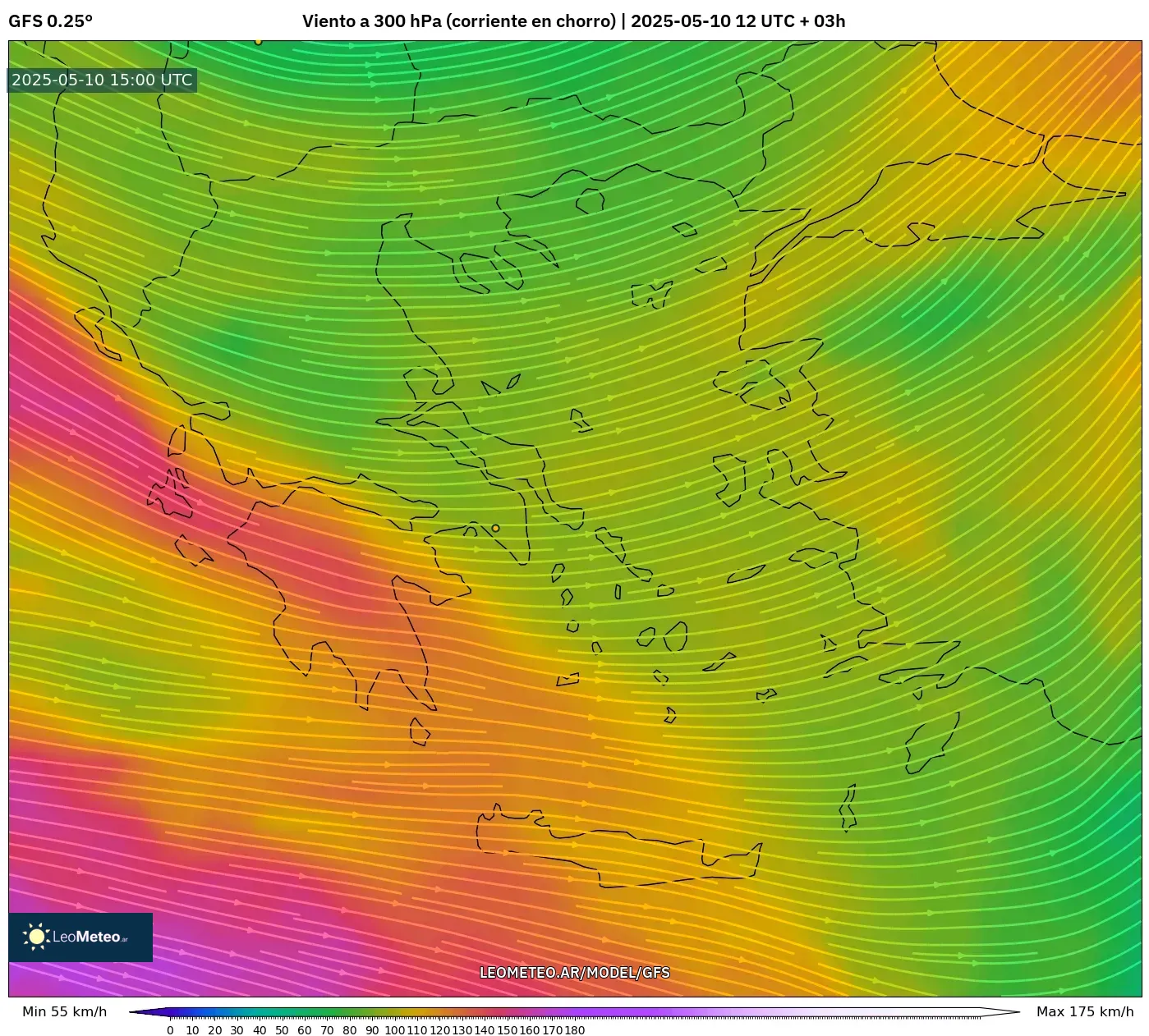 GFS - Grecia, Viento a 300 hPa (corriente en chorro) GFS - Grecia, Viento a 300 hPa (corriente en chorro)