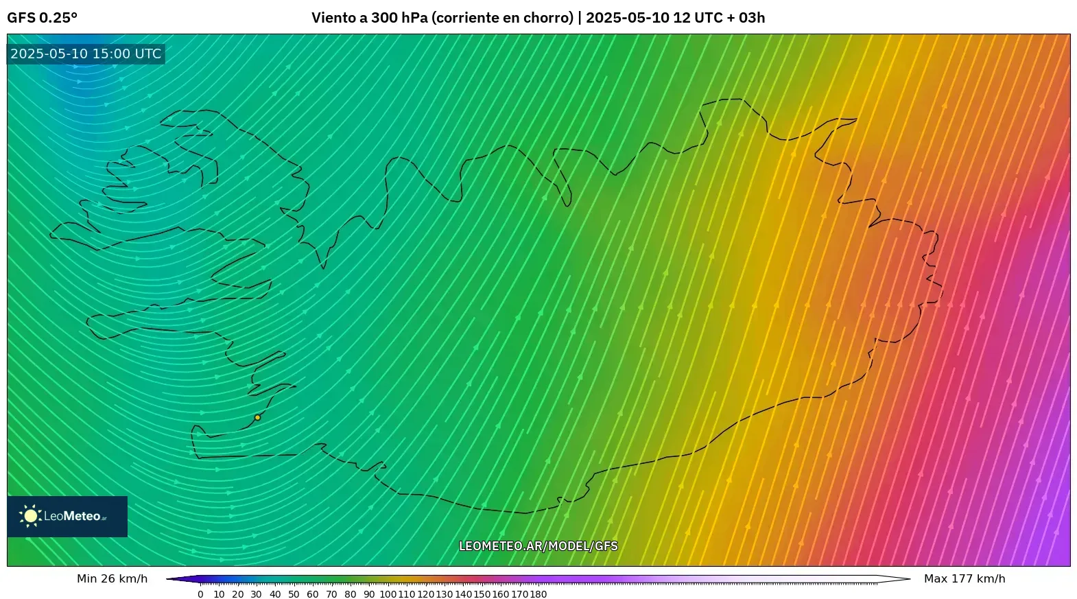 GFS - Islandia, Viento a 300 hPa (corriente en chorro) GFS - Islandia, Viento a 300 hPa (corriente en chorro)