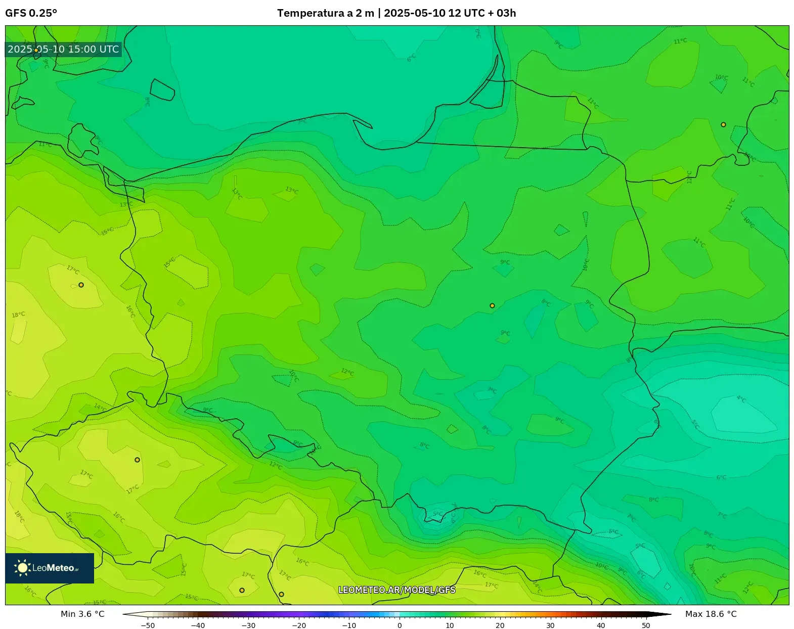 GFS - Polonia, Temperatura a 2 m GFS - Polonia, Temperatura a 2 m