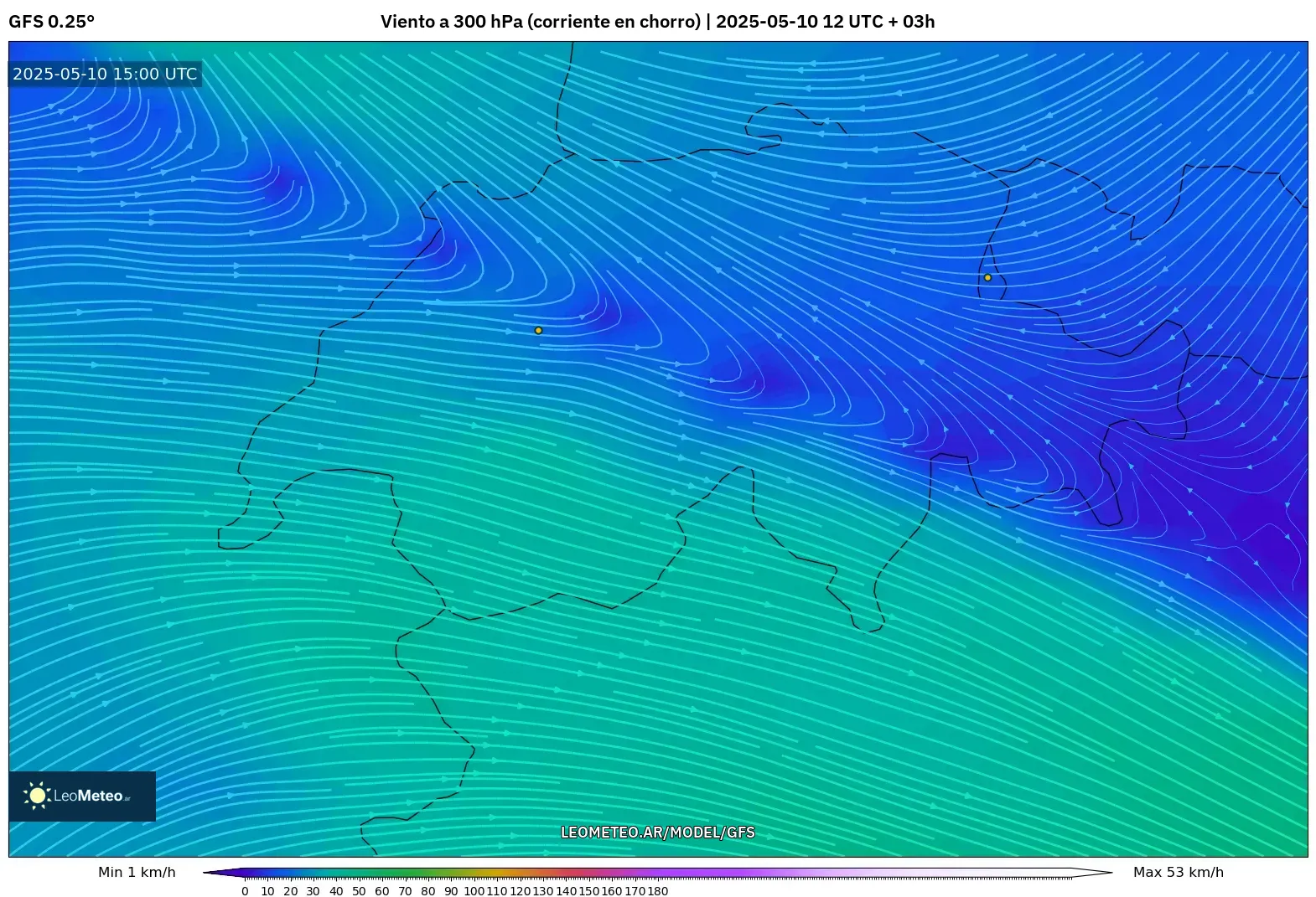 GFS - Suiza, Viento a 300 hPa (corriente en chorro) GFS - Suiza, Viento a 300 hPa (corriente en chorro)