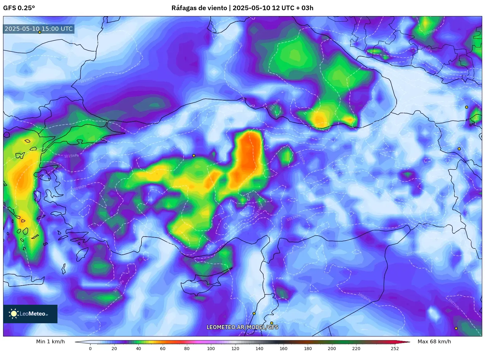 GFS - Turquía, Ráfagas de viento GFS - Turquía, Ráfagas de viento