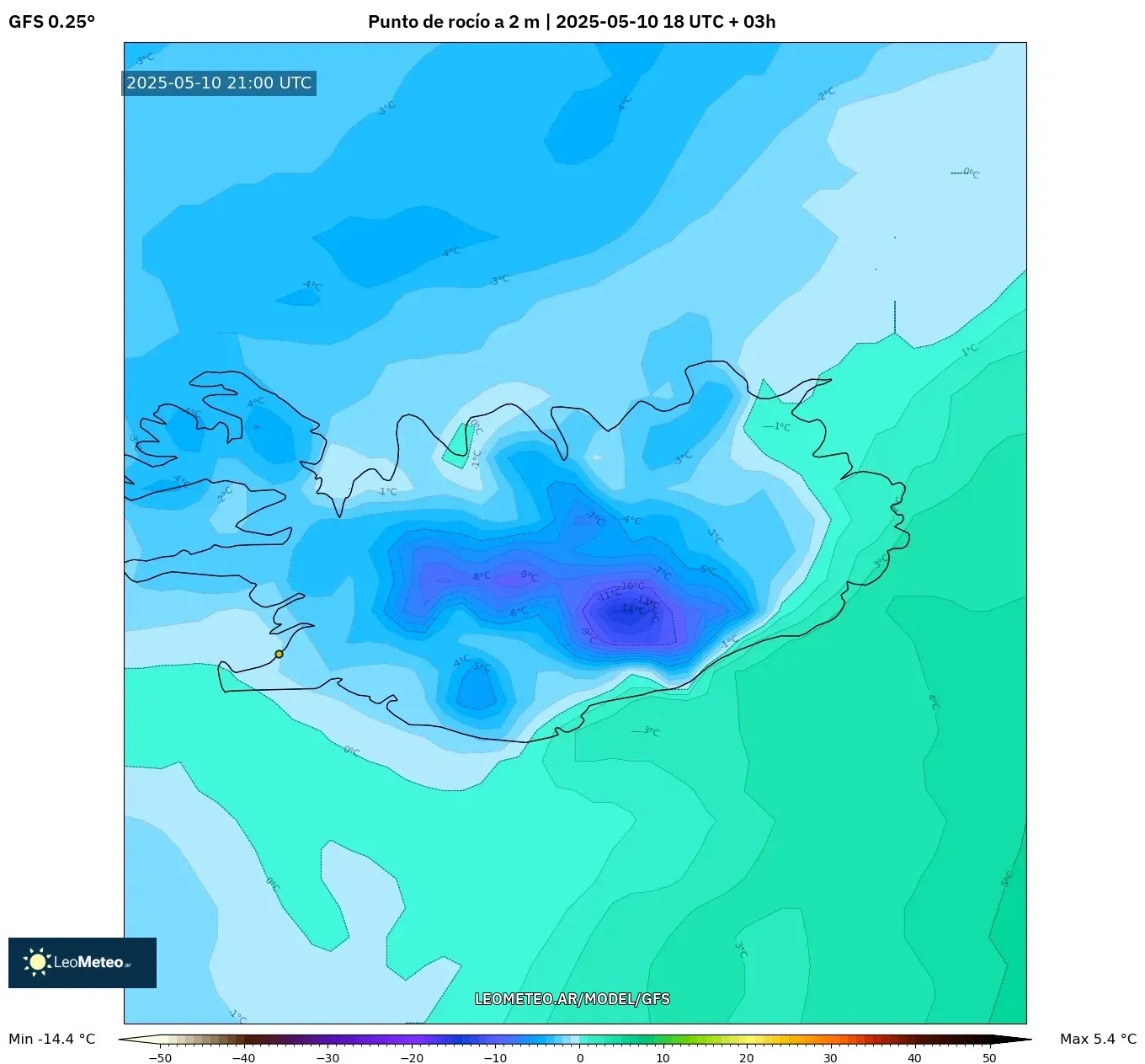 GFS - Argentina, Punto de rocío a 2 m GFS - Argentina, Punto de rocío a 2 m