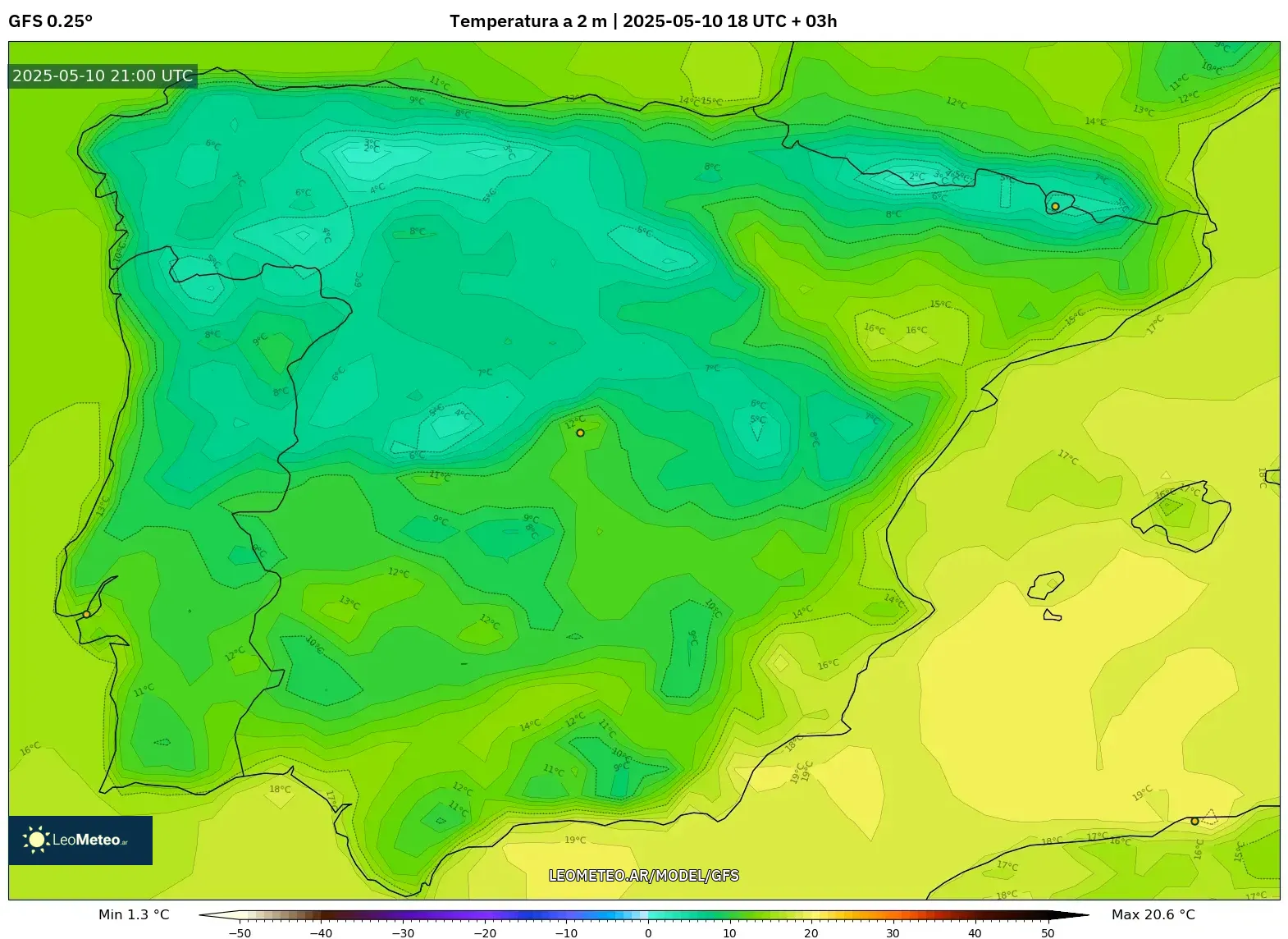 GFS - España, Temperatura a 2 m GFS - España, Temperatura a 2 m
