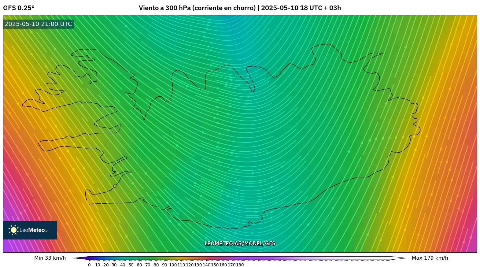 GFS - Islandia, Viento a 300 hPa (corriente en chorro) GFS - Islandia, Viento a 300 hPa (corriente en chorro)