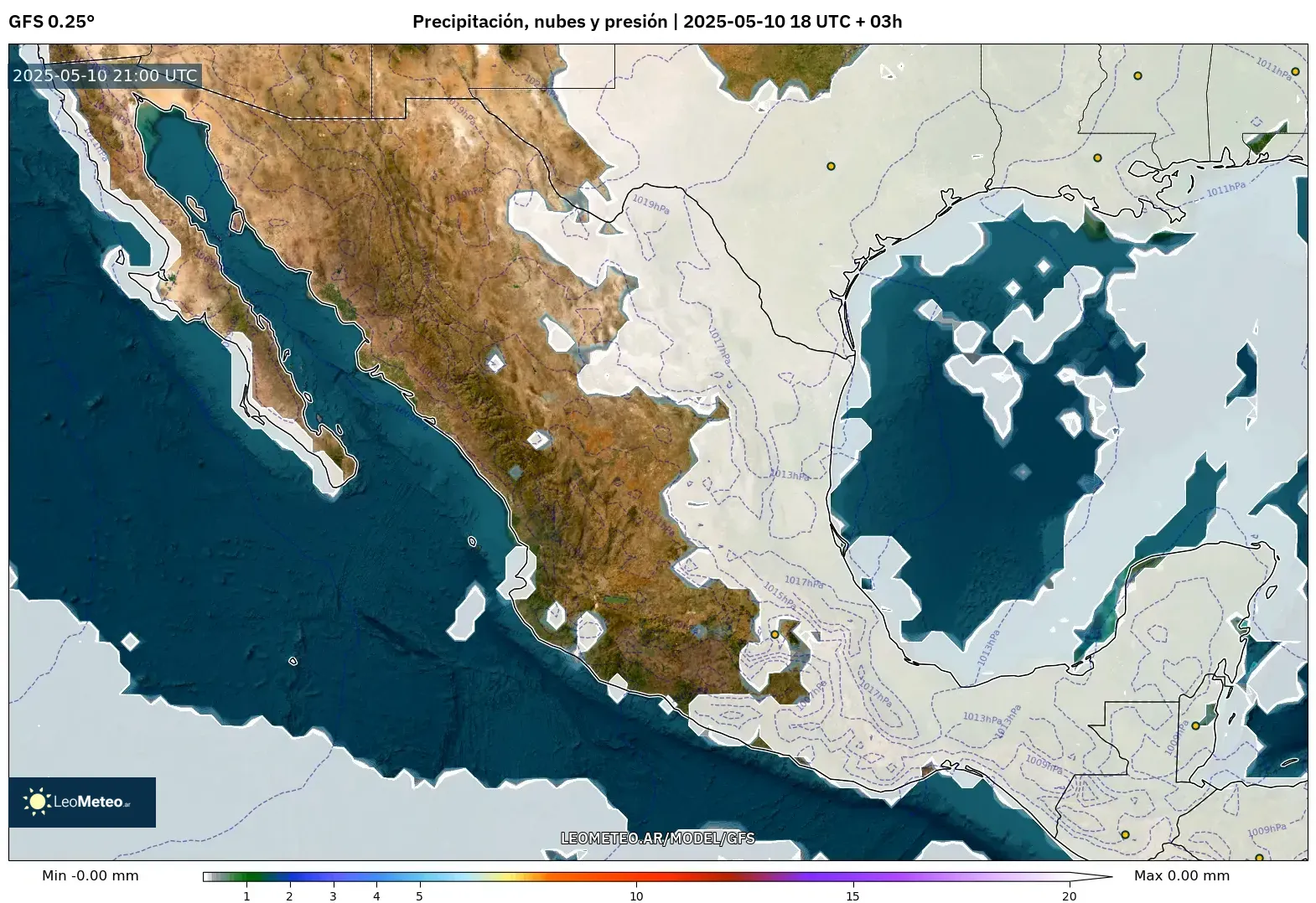 GFS - México, Precipitación, nubes y presión GFS - México, Precipitación, nubes y presión
