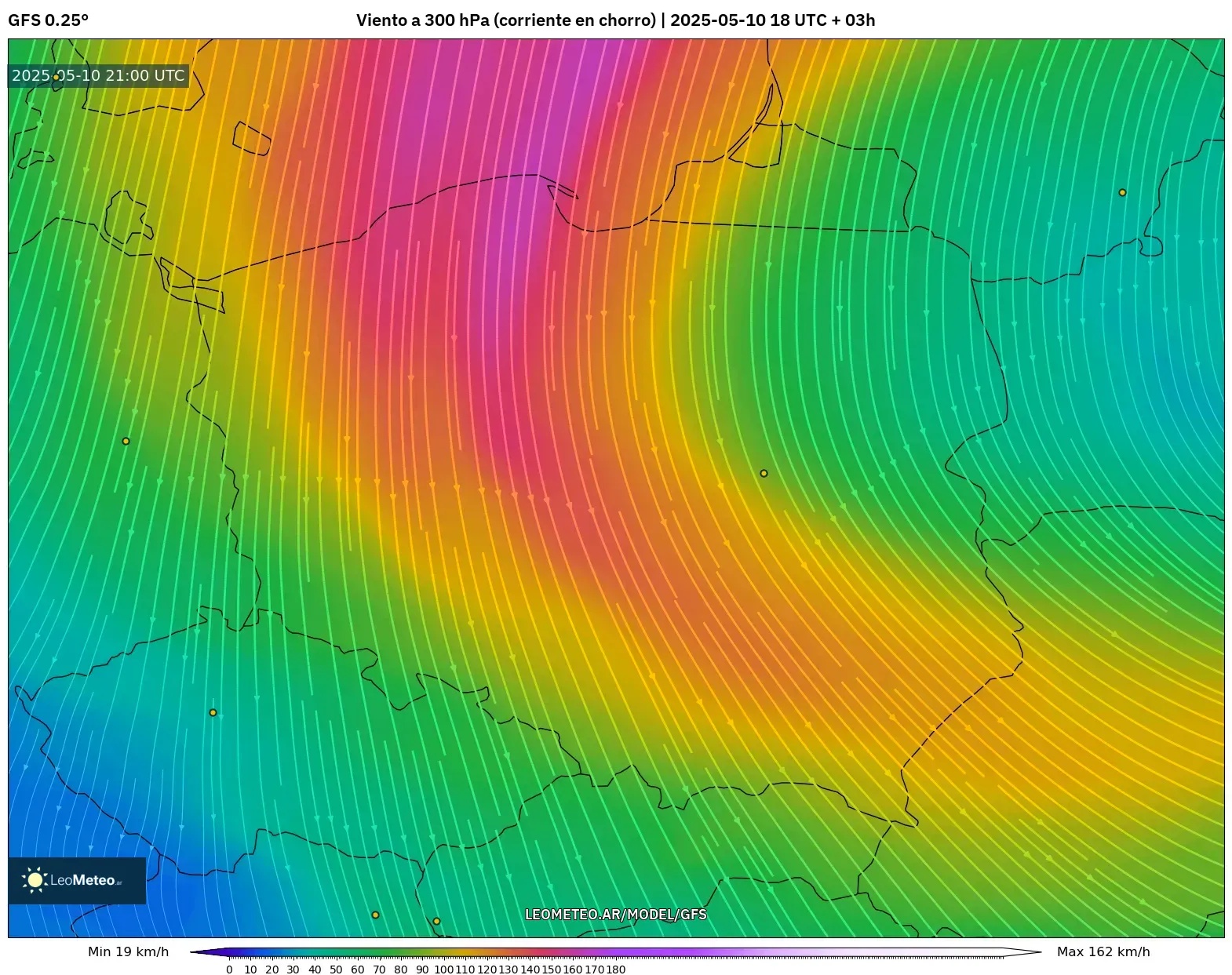 GFS - Polonia, Viento a 300 hPa (corriente en chorro) GFS - Polonia, Viento a 300 hPa (corriente en chorro)