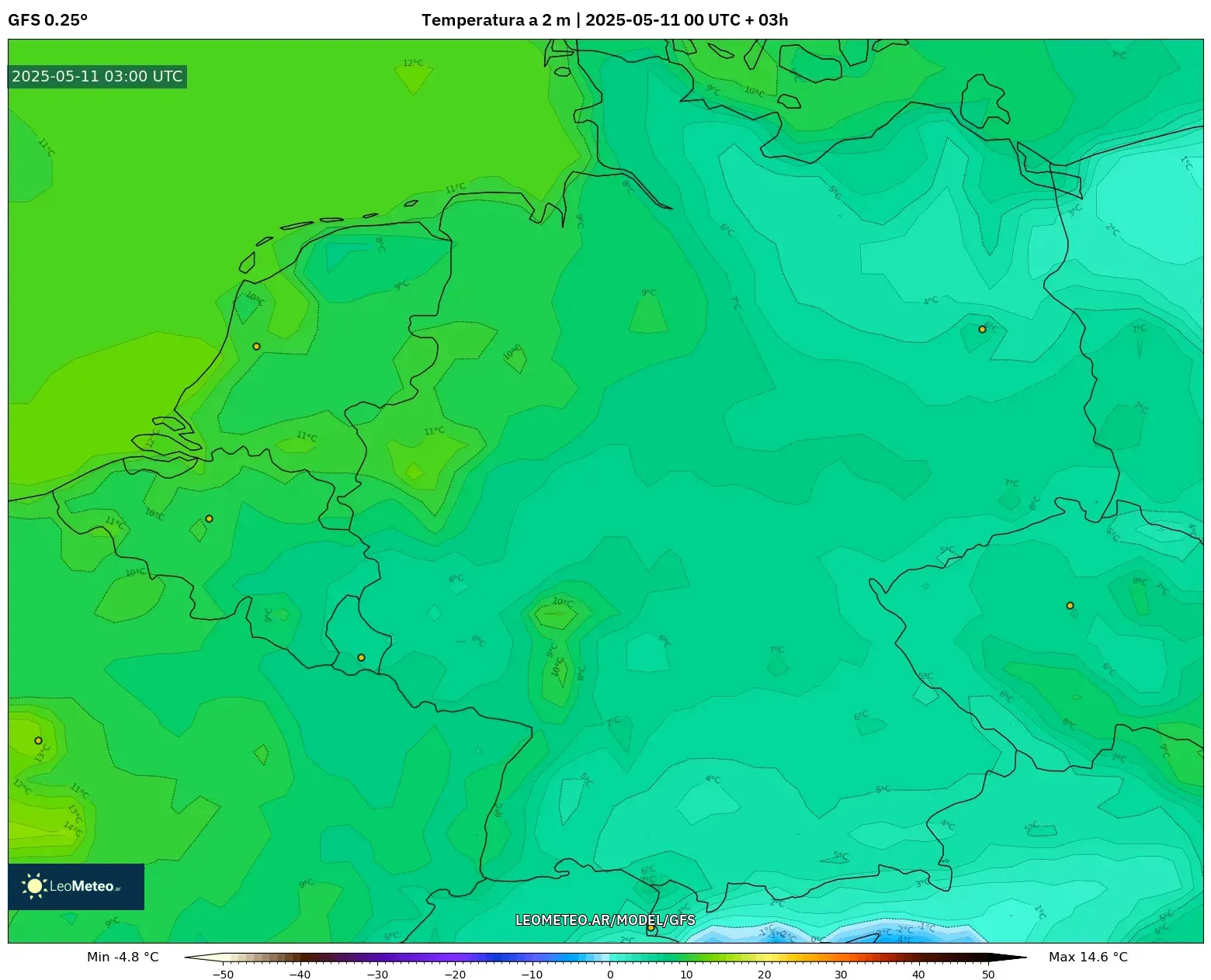 GFS - Alemania, Temperatura a 2 m GFS - Alemania, Temperatura a 2 m